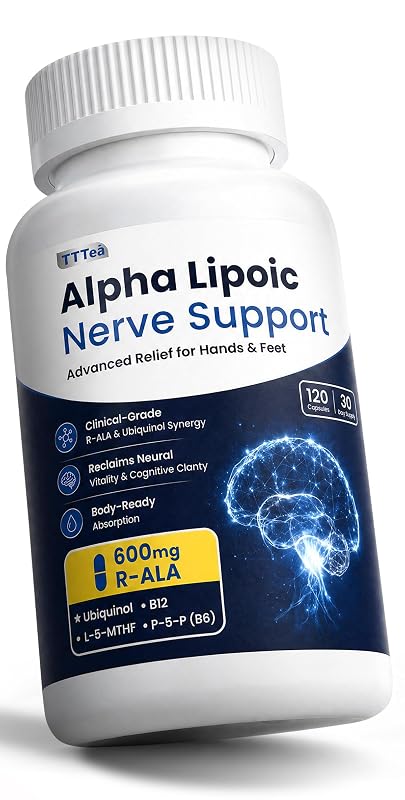 TTTea Suplemento de Ácido Alfa-Lipóico R-ALA 600 mg com Benfotiamina 300 mg, 120 cápsulas veganas