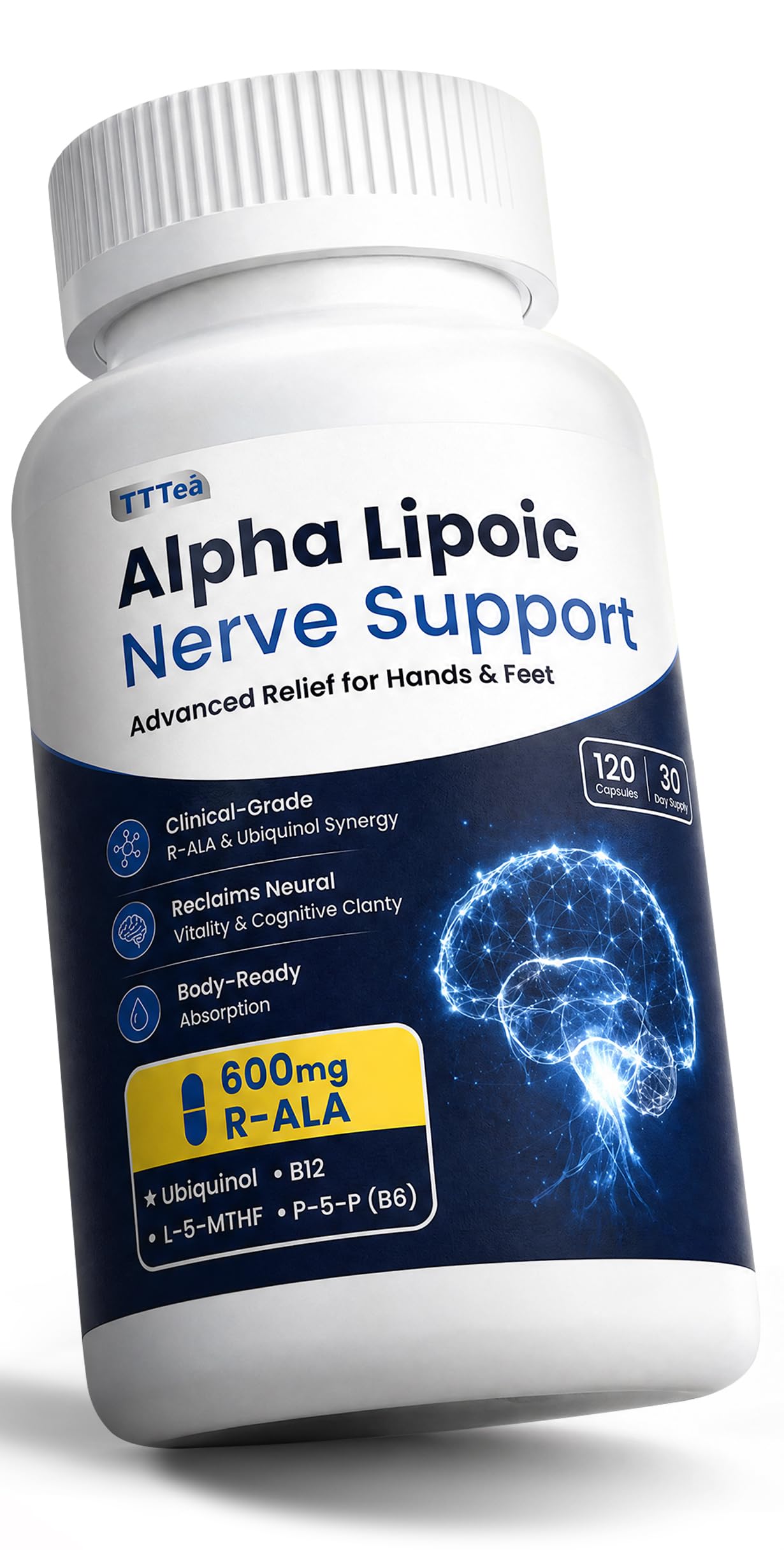 R-Alpha Lipoic Acid 600mg with Benfotiamine 300mg - Nerve Support Supplement for Hands & Feet Comfort - R-ALA with ALCAR, NAC & CoQ10 - Antioxidant, Energy & Metabolism Support - 120 vegan Capsules