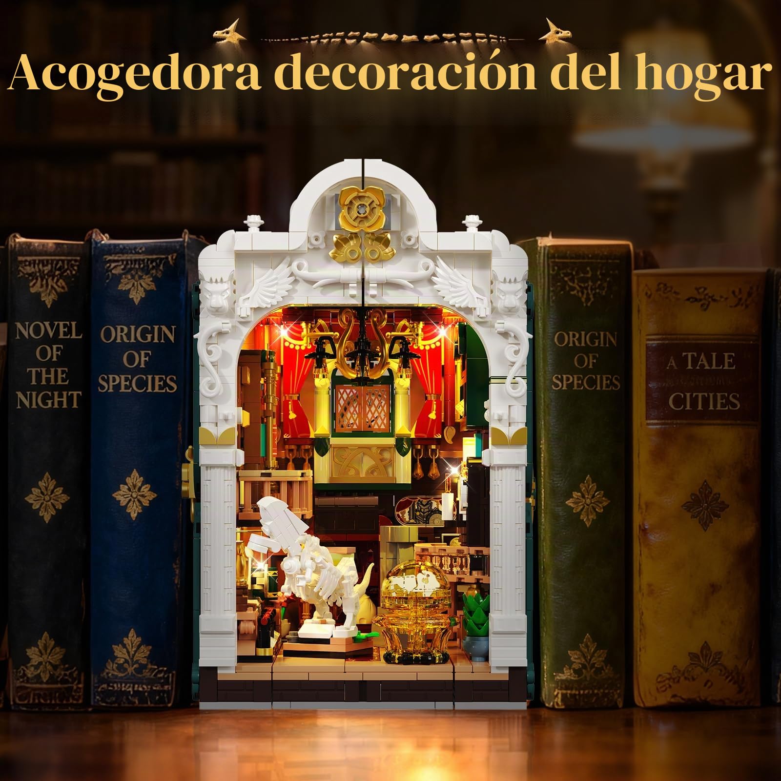 INSOON Book Nook Museo de Dinosaurios con Luz para Adultos y Jóvenes | Book Nook DIY con museo de dinosaurios, casa en miniatura decorativa para estantería, regalo, 1500 piezas