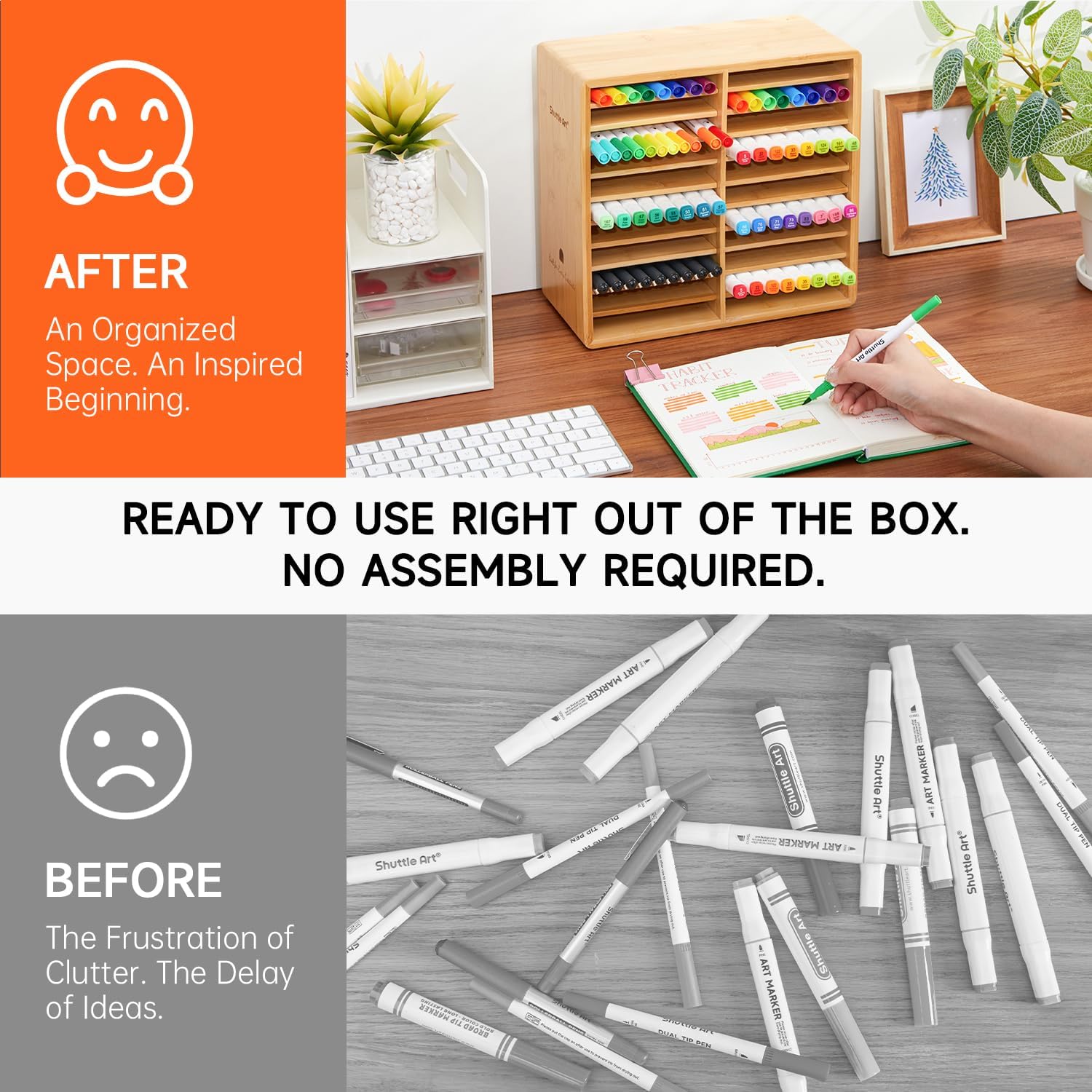 Shuttle Art Marker Organizer, Hold 176 Art Markers, Brush Pens, Pencil Large Holder with 22 Compartments for Home, Classroom, Office Desktop Stationary Storage