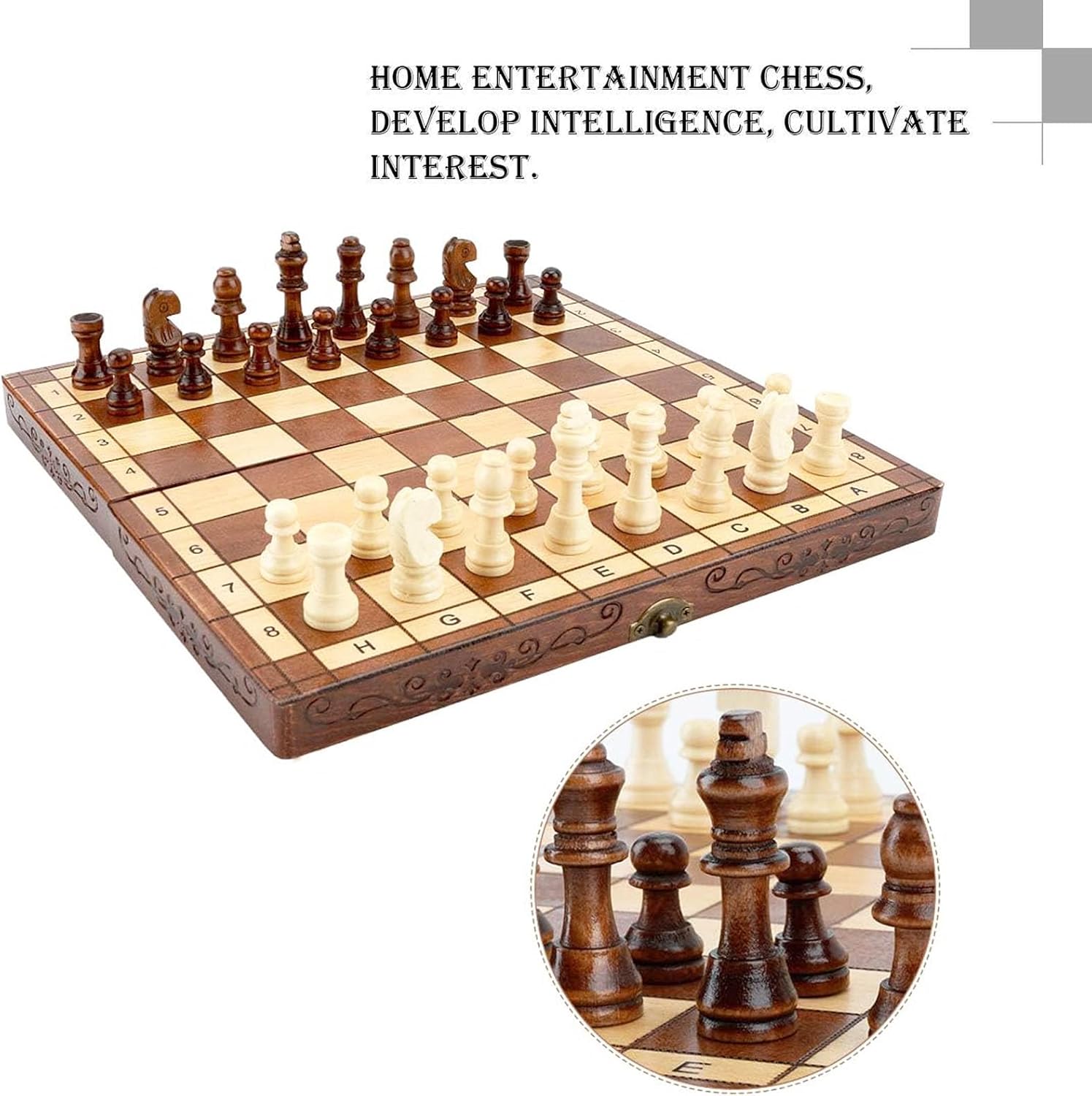 Folding Hand Crafted Wooden Chess Set Chess Board for Kids and Adults 30 x 30 CM - Image 6