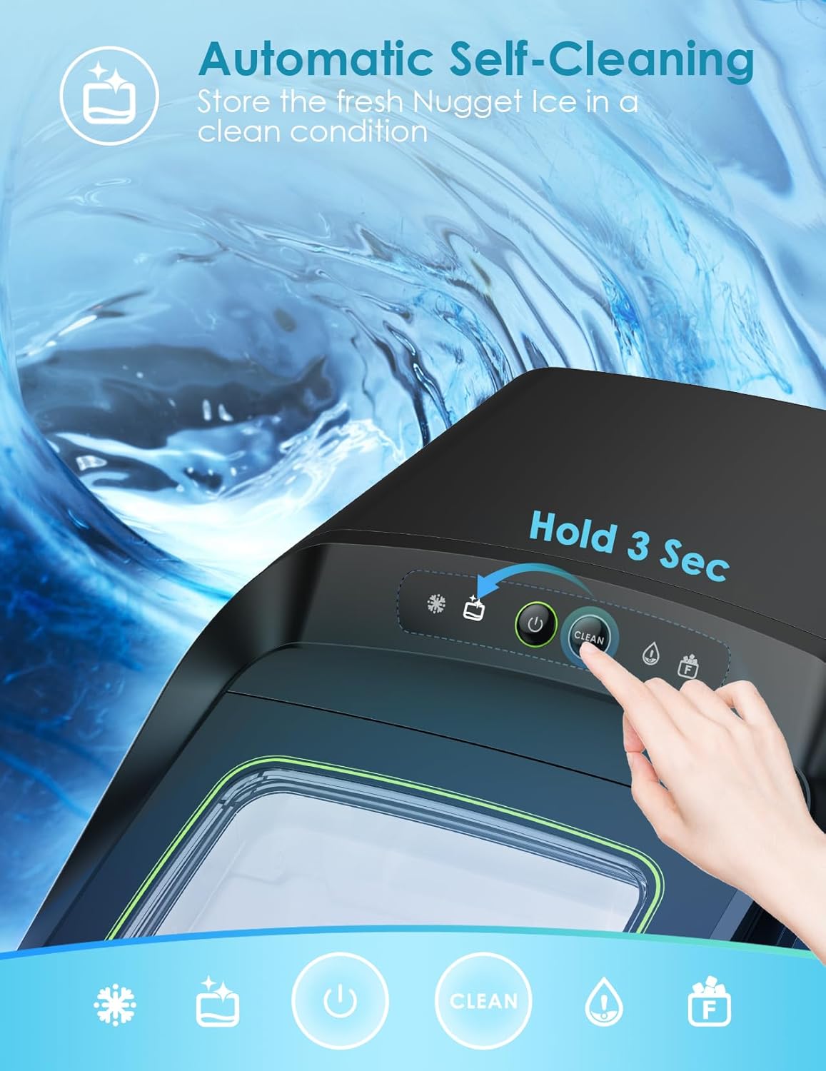 Oraimo Nugget Ice Maker, Ice Makers Countertop, 26 Lbs/Day Tooth-Friendly Chewable Ice with Self-Cleaning, Auto Water Refill, Sonic Pebble Ice Machine