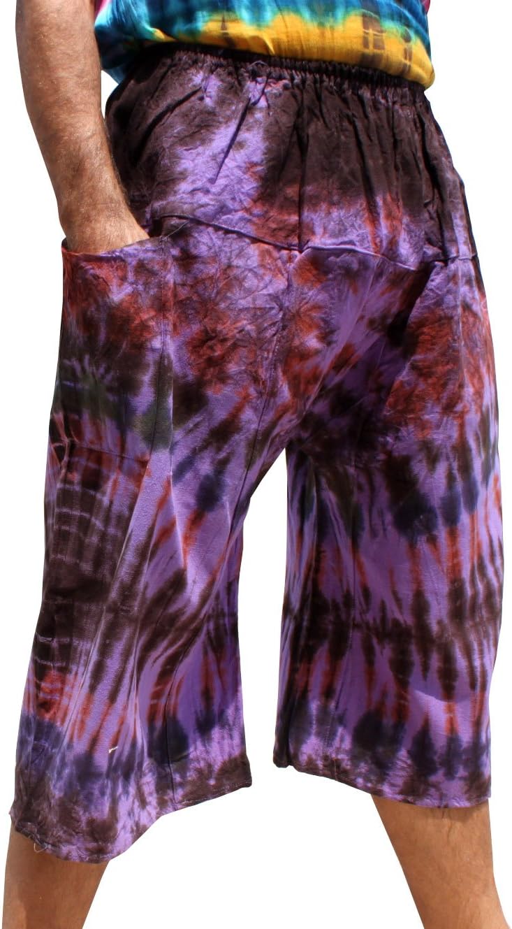 RaanPahMuang Thailand Sadaw Baggy 3/4 Leg Farmers Pants Warm Cotton Tie Dyed