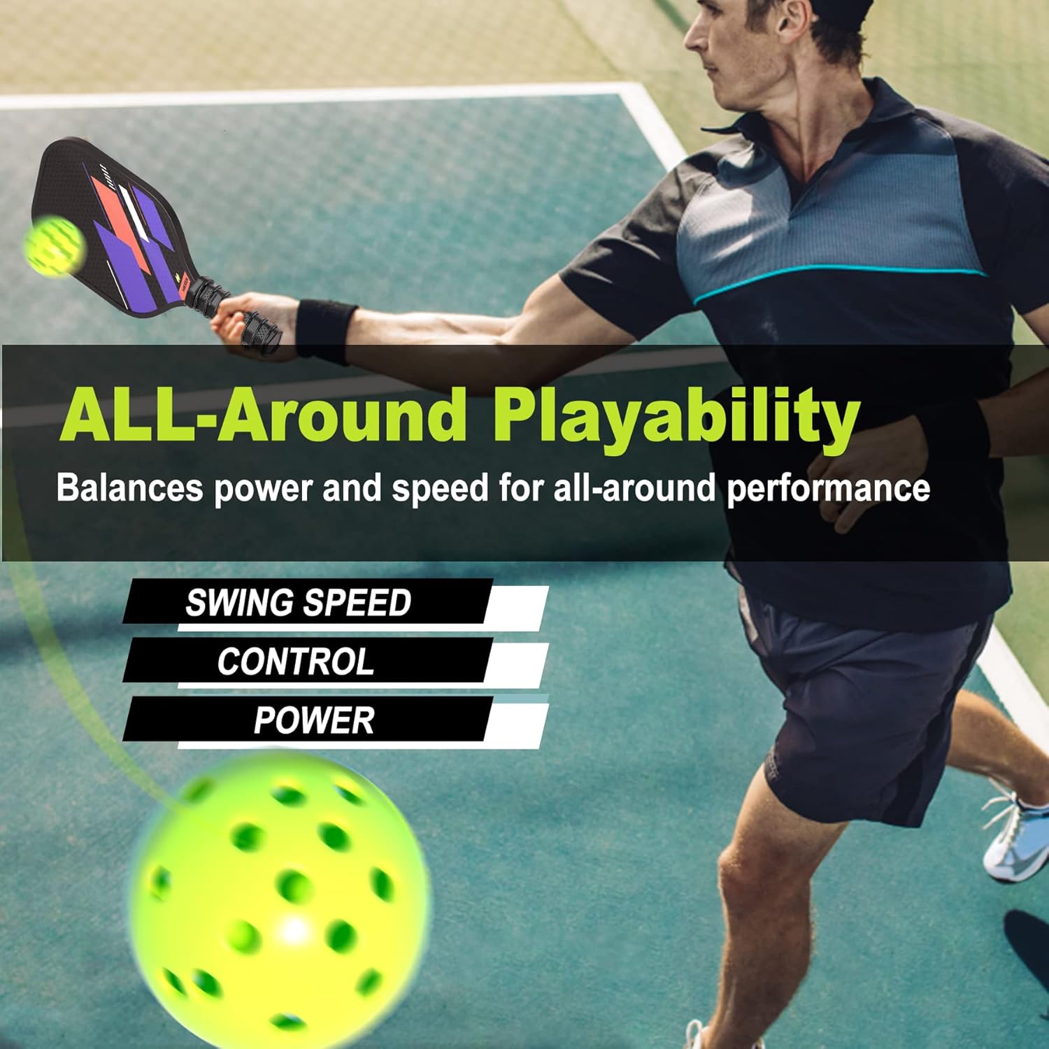 Hikeen Pickleball Paddles Sets of 4, Anti-Slip Grip bLightweight Pickleball Racket for Beginners with 1 Carrying Bag & 4 Pickleball Balls for Outdoor/Indoor Use