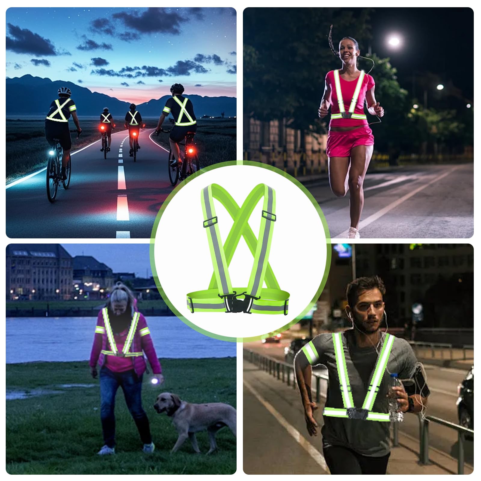 Chaleco seguridad reflectante para bicicleta,Chaleco fluorescente ajustable con 2 brazaletes reflectantes,ligero y de alta visibilidad,Chaleco reflectante para correr,ciclismo y senderismo(Verde)