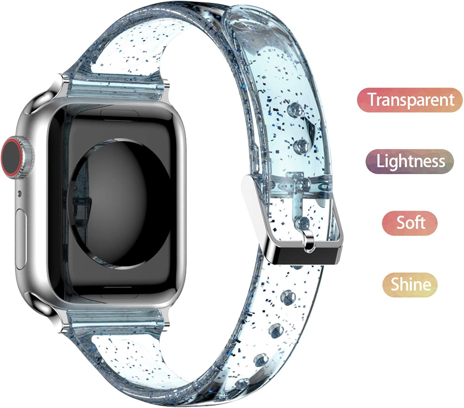 Lamshaw Compatible with Aolon Curve Smart Watch Band, 22mm Women, Soft Silicone Glitter Clear Sport Strap Compatible with Aolon Curve 2.01" Inches Smart Watch (Blue) image 3
