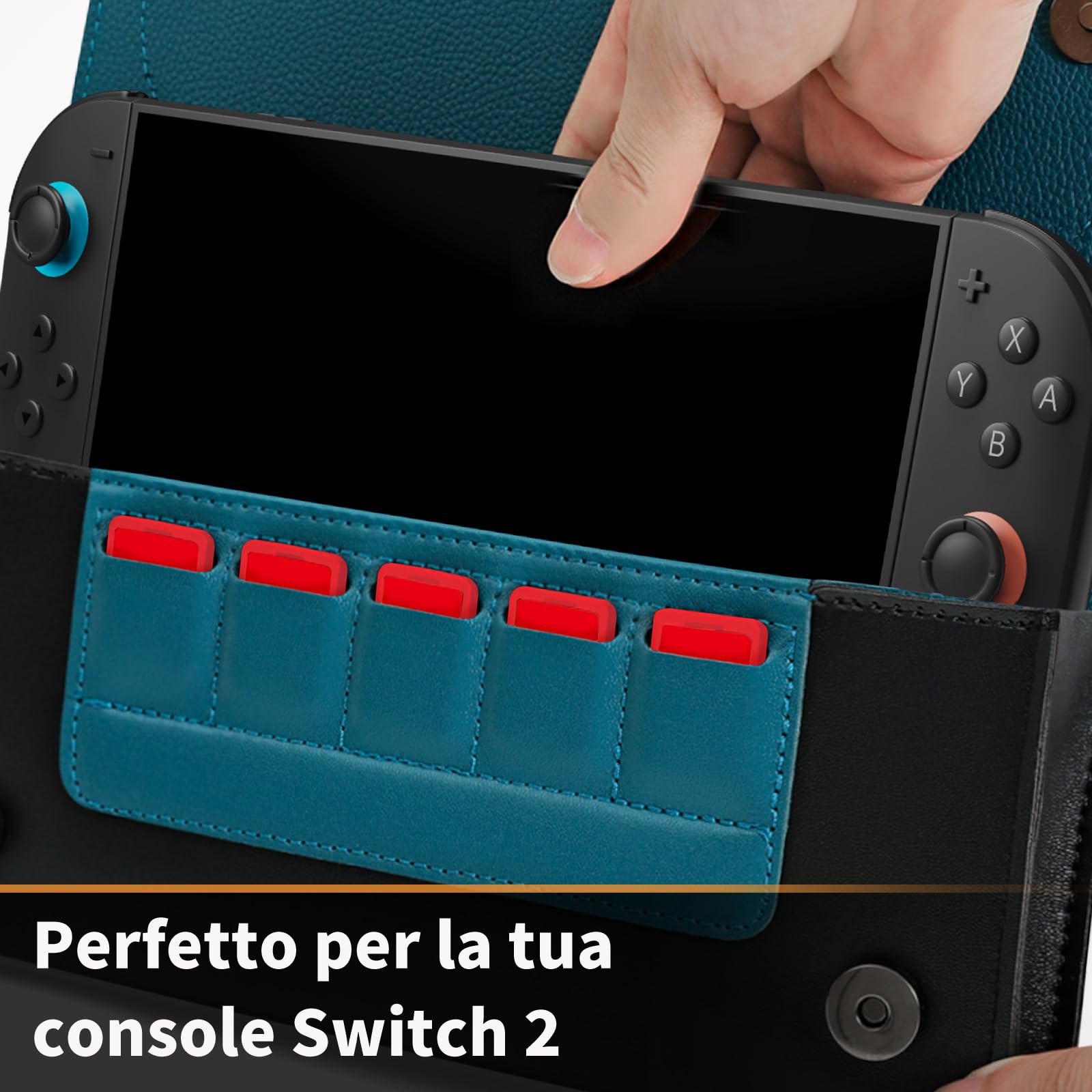PALPOW Custodia da Trasporto Sottile in PU per Nintendo Switch 2 - Borsa Portaoggetti da Viaggio per Videogiocatori e Adolescenti - Custodia Antishock Carina con 5 Slot per Schede di Gioco