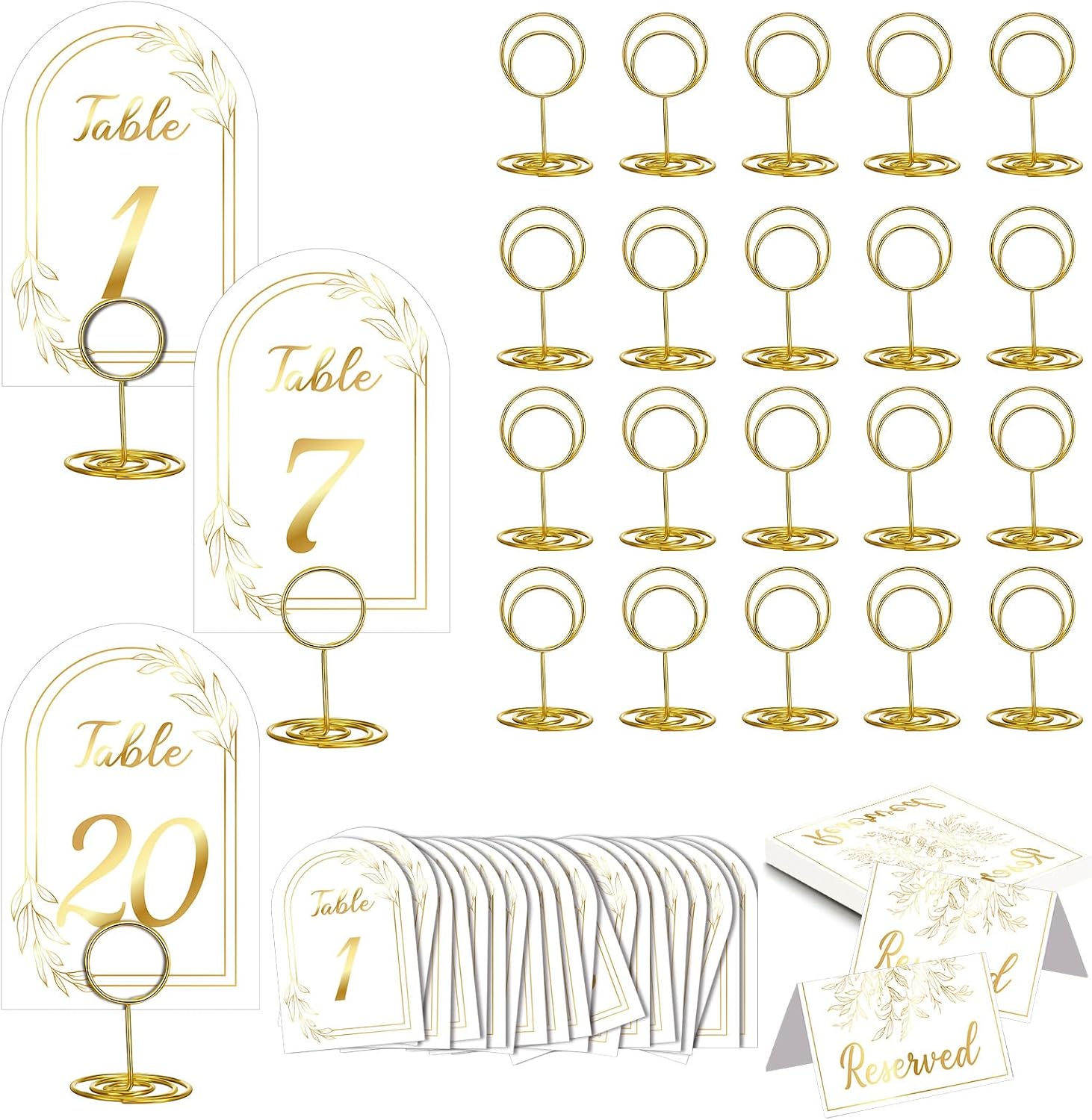 20 Set Wedding Table Numbers 1-20 with Holders and Table Reserved Signs