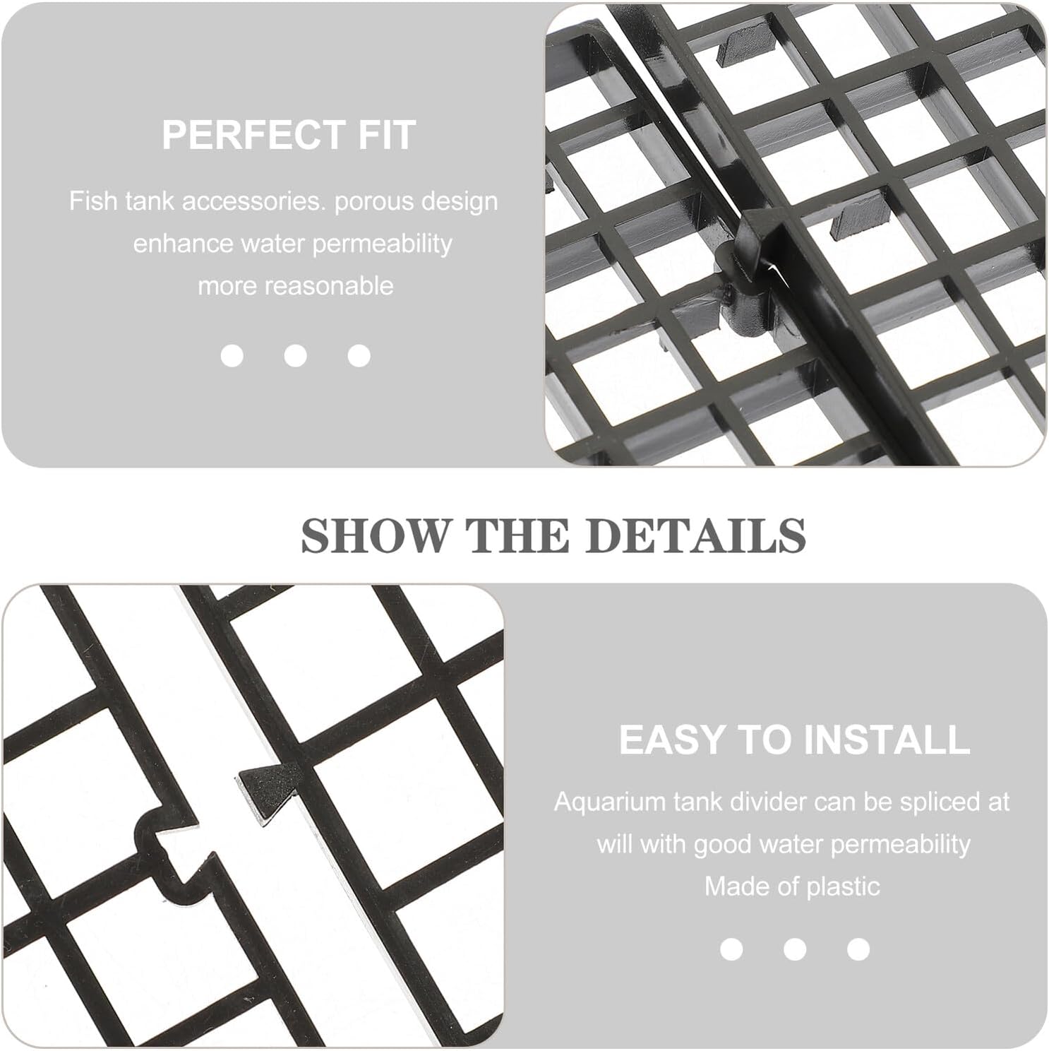 Kichvoe Fish Tank Divider Board with Suction Cups, 18pcs Aquarium Isolation Panels Set, Black 30x30cm Plastic Partition for DIY Aquarium Bottom Separation