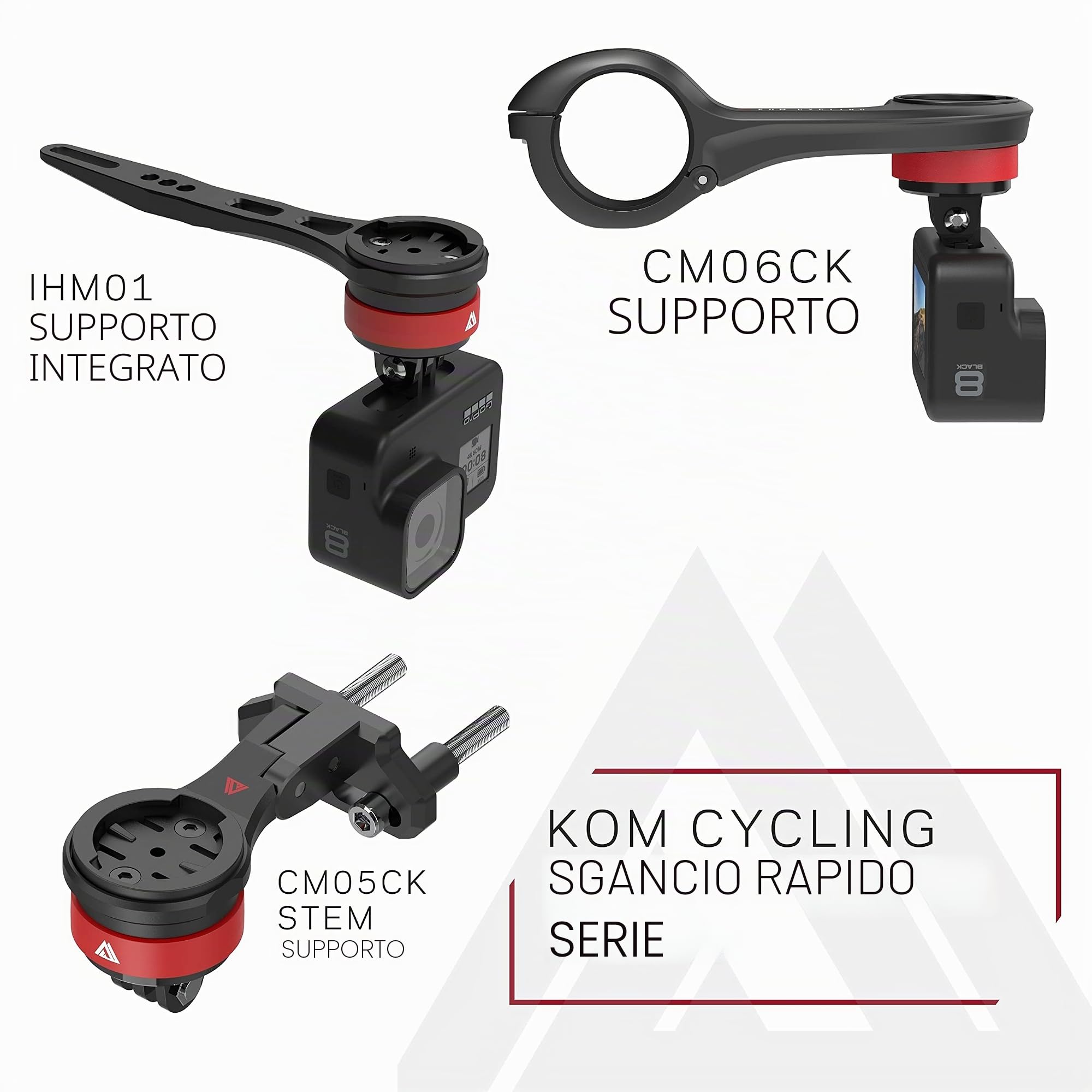 KOM Cycling Supporto per manubrio a sgancio rapido GoPro per computer Wahoo e Garmin Bike Computer (supporto per bici per Edge 1040, Elemnt Roam, Elemnt Bolt v2) compatibile con accessori GoPro