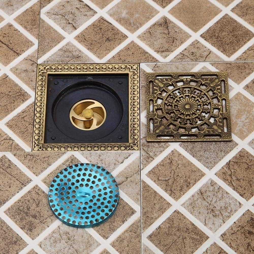 Removable Floor Drain Cover,12 * 12cm Drainage Antique Brass Shower Bathtub Bathroom Water Filter Sink Strainer Waste Square Plug