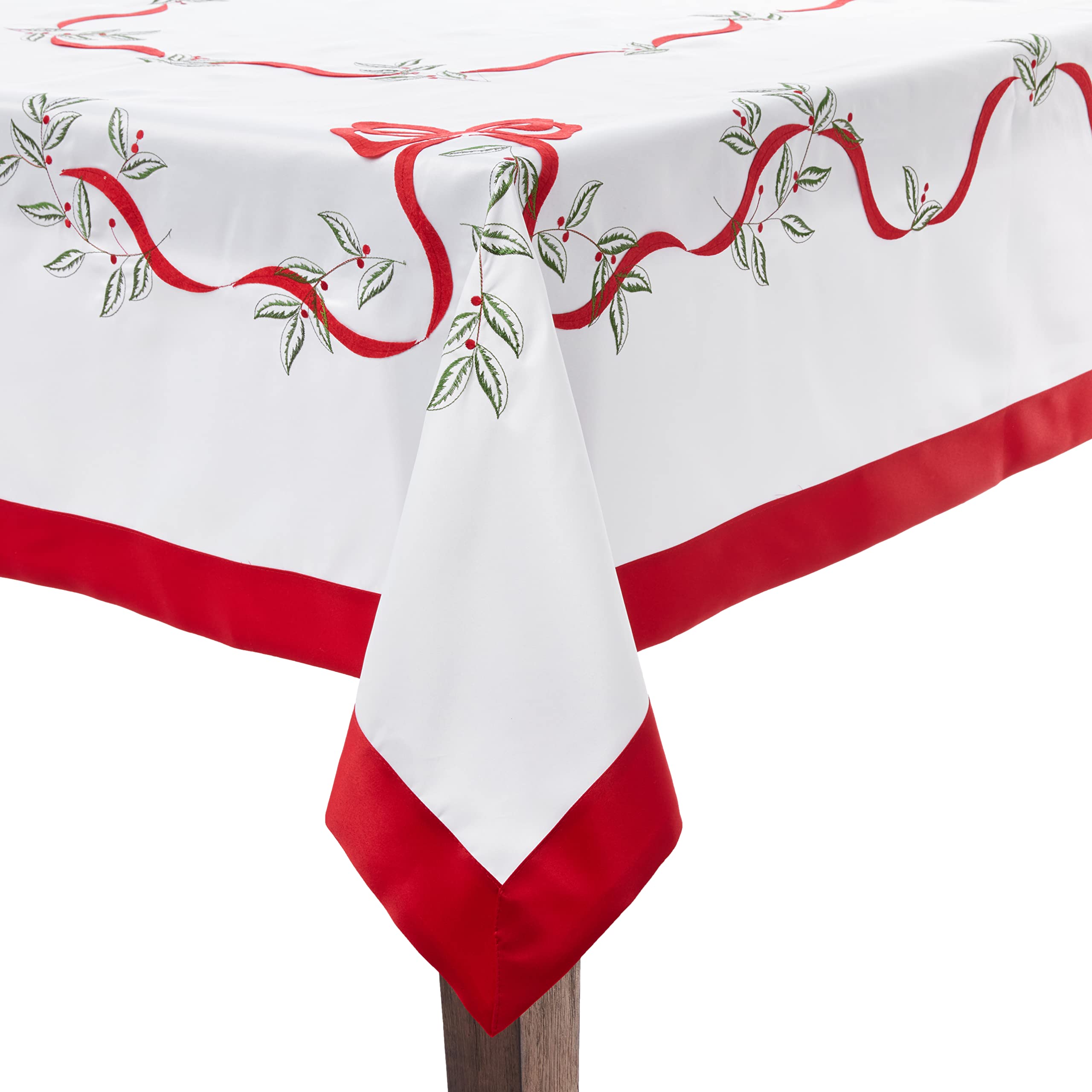 Violet Linen Manteles Bordados de poliéster con Borde Ribeteado, Blanco, 70 x 105 Pulgadas