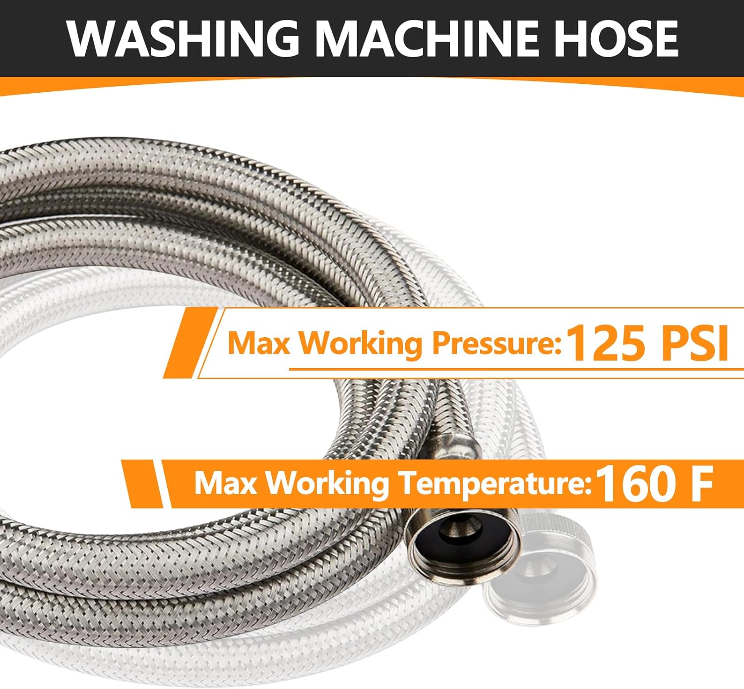 10-Pack HeSun 6 Ft Washing Machine Hose, 3/4" FHT Stainless Steel Washer Hose, for Hot and Cold Water Supply Lines (6 Ft)(HOSE009-10)