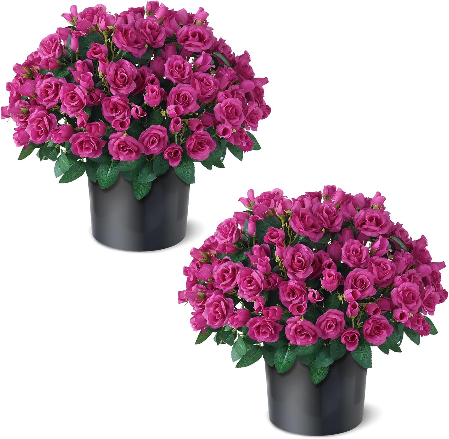 2 Set of Artificial Rose Topiary Trees - Faux Silk Flower Potted Plant, UV Resistant Fake Outdoor Rose Bush for Front Door, Farmhouse, Porch, Garden Decor (Rose Red)