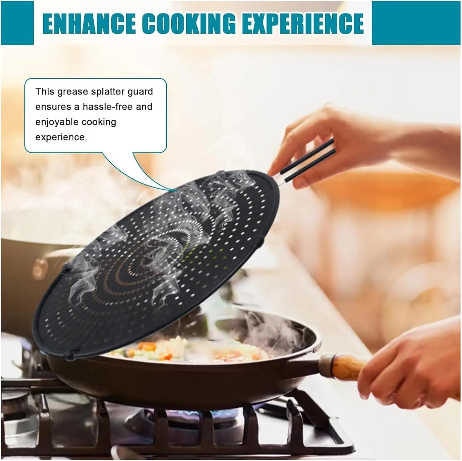 33cm/13Inch Silicone Splatter Guard, Folding Handle Heat Resistant Oil Splash Screen For Frying Pan - Ideal Anti-Spill Cover