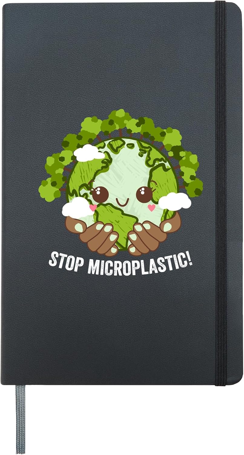 Stop Microplastic Ecology Sustainable Ecosystem Zero Waste Hardcover Journal, Black