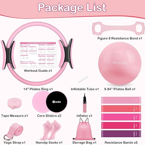 Miniatura 2 de Hoedia Kit de pilates para mujer, equipo de pilates con anillo y pelota con bandas de resistencia, correa de yoga, deslizadores de núcleo,