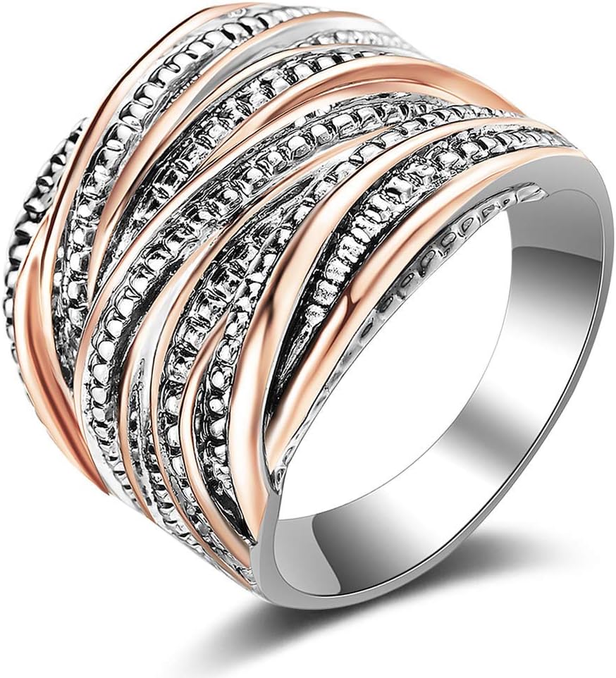 2 Tone Intertwined Crossover Statement Ring Fashion Chunky Band Rings for Women Wide Index Finger Rings Costume Jewelry