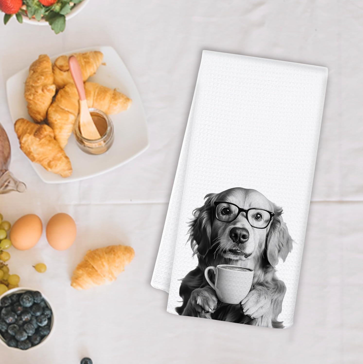 Funny Coffee Golden Retriever Kitchen Towels, Gifts for Golden Retriever Lovers Dish Tea Towel for Kitchen Coffee Bar Station Decor, Dog Lovers Mom Gifts Hand Towels, 16x24 Inch - Image 2