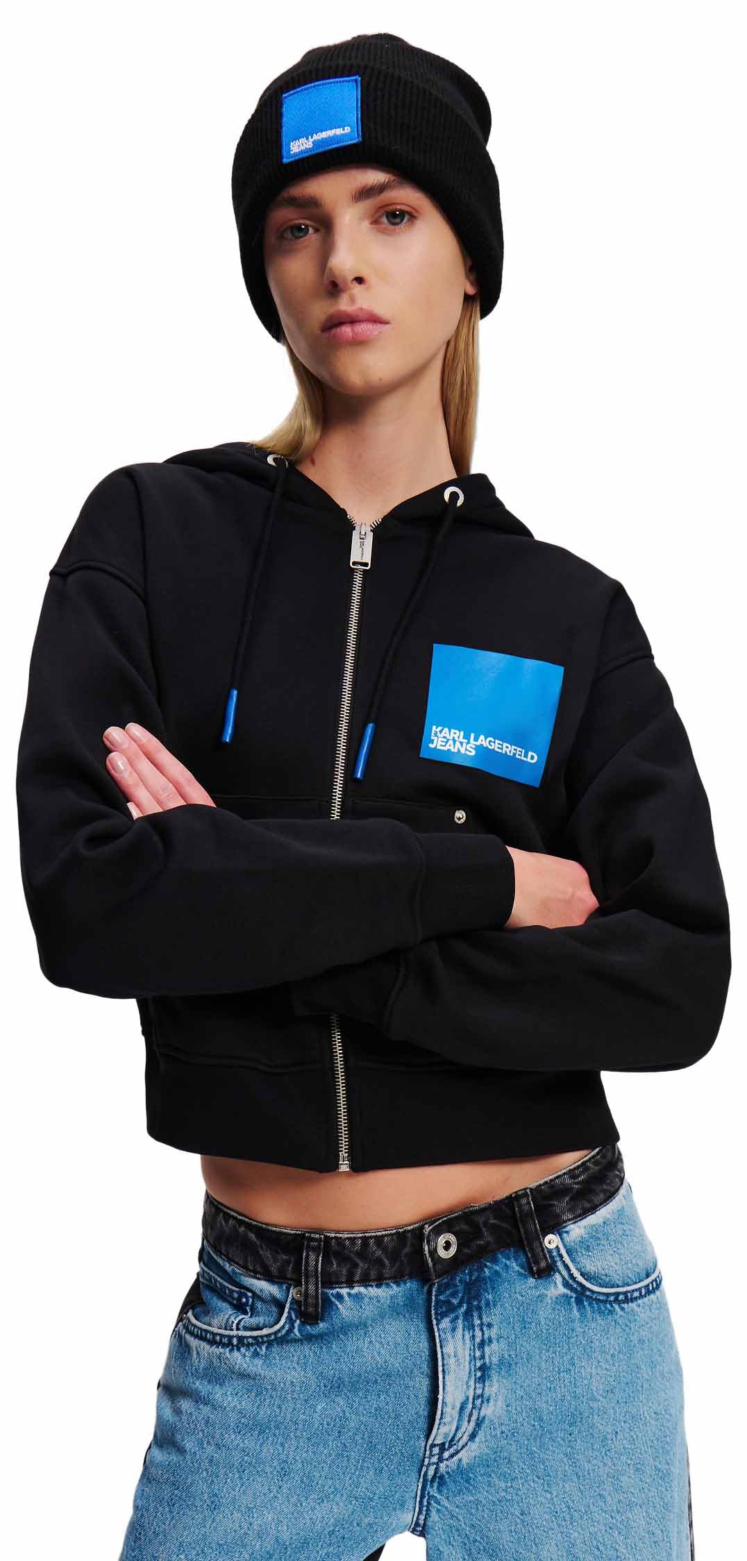 Sweat À Capuche Zippé Noir avec Logo KLJ pour Femme - Karl Lagerfeld Jeans