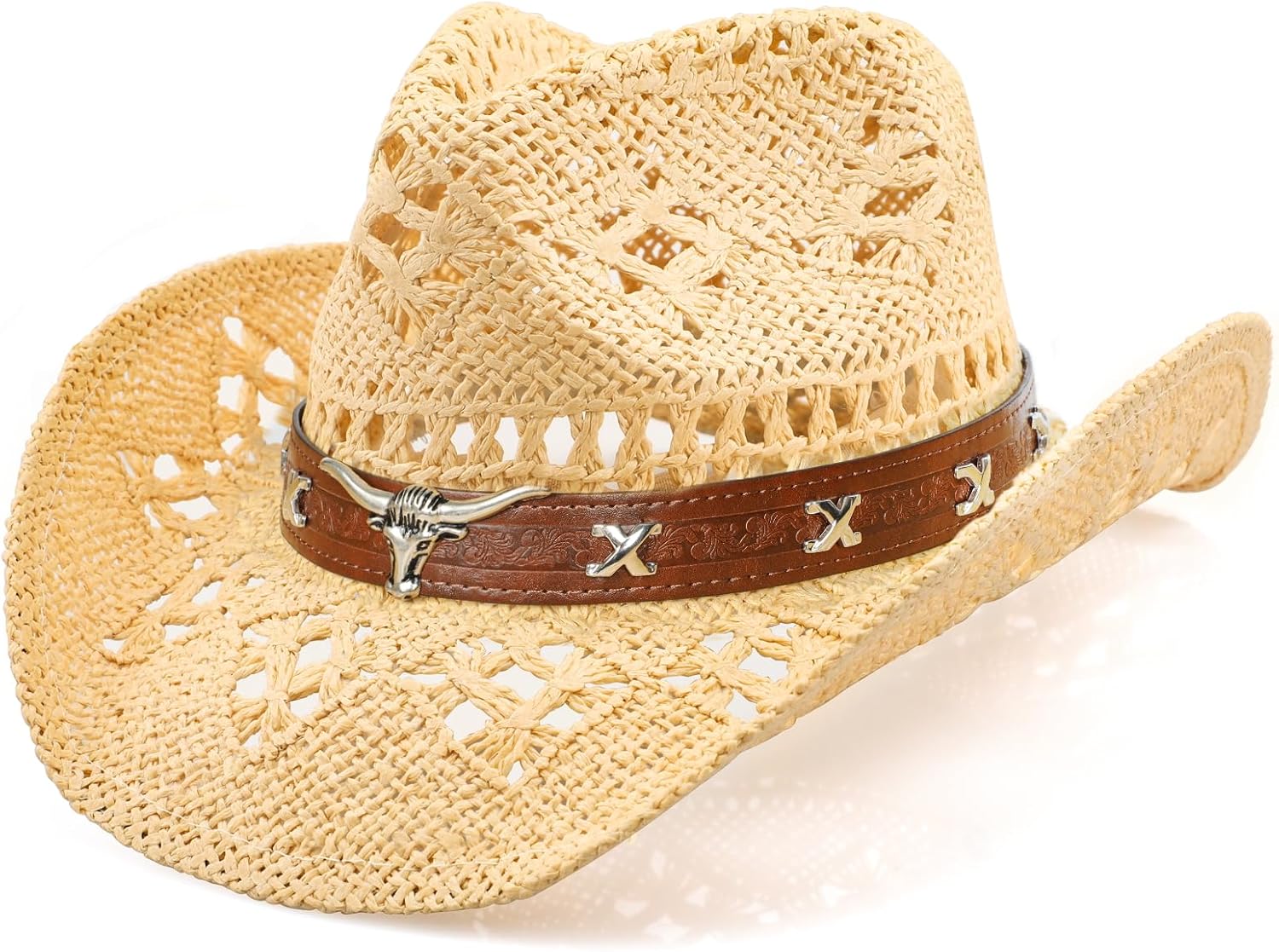 Cowboy Hat,Cowgirl Hat,Cowboy Hats for Women/Mens/Straw Wide with Shapeable Brim Cowboy Hat for Womens/White/Black.