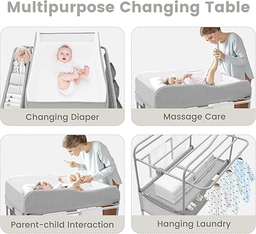 Miniatura 3 de Cambiador de pañales portátil para bebé, estación de cambio de pañales plegable, cambiador impermeable, estación de cambio ajustable en altura para