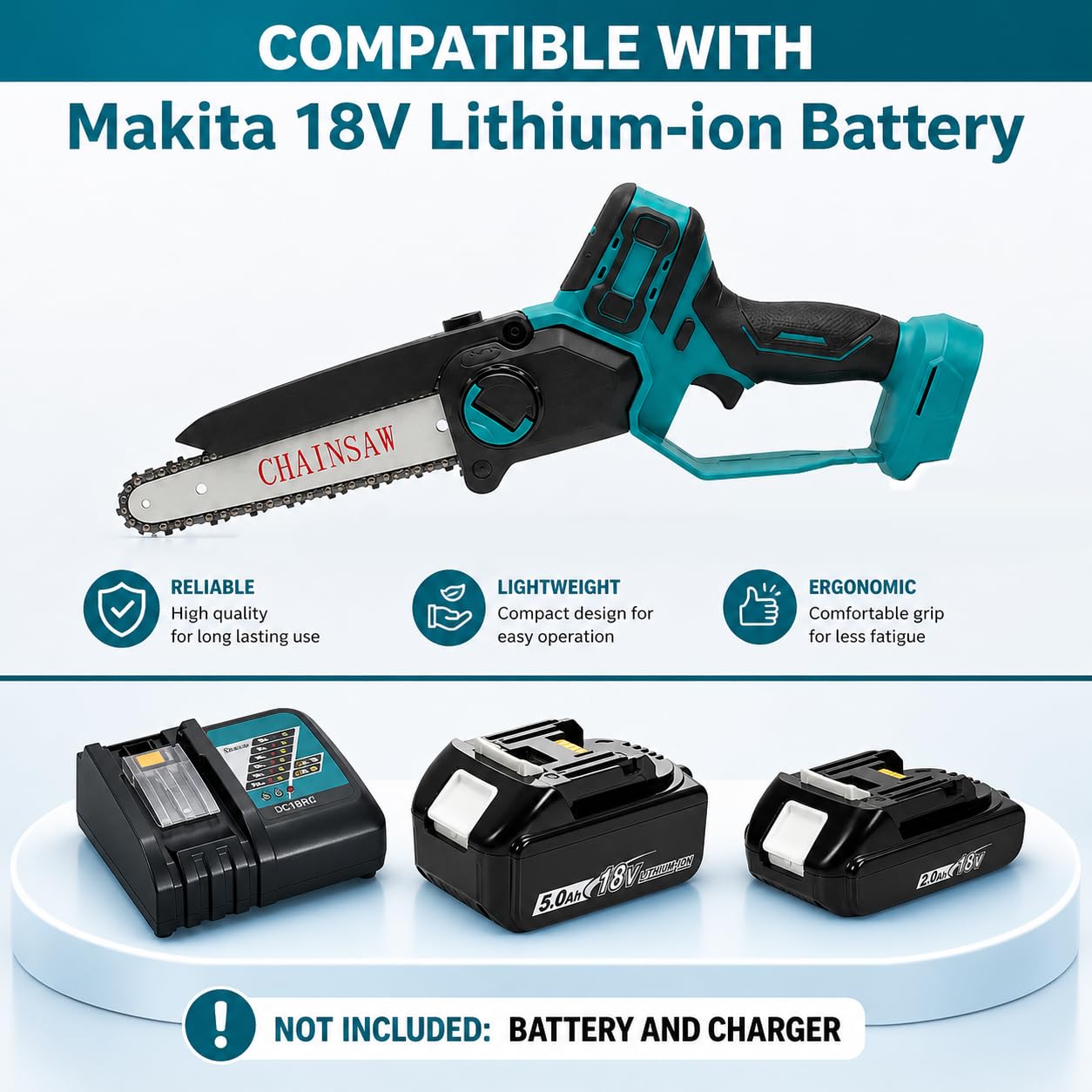 Waitley Mini motosierra de 8 pulgadas compatible con baterías Makita 18 V | Motosierra inalámbrica de mano para cortar madera podar ramas y cuidar jardines sin batería ni cargador