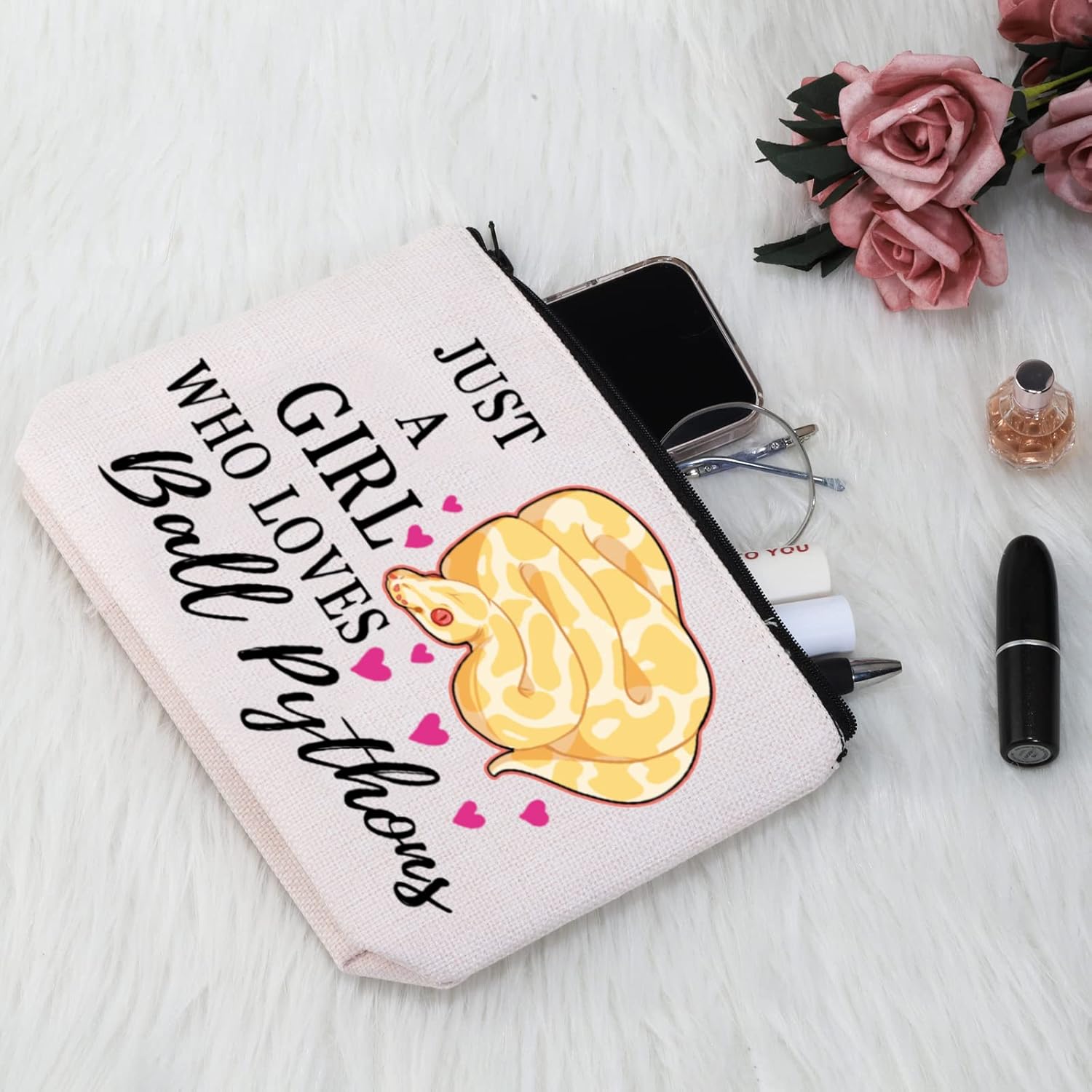 G2TUP Ball Python Lover Gift Who Loves Ball Pythons Makeup Bag Ball Pythons Owner Cosmetic Bag Pet Reptile Snake Lover Gift Zipper Travel Bag (Loves Ball Pythons White Bag) - Image 4