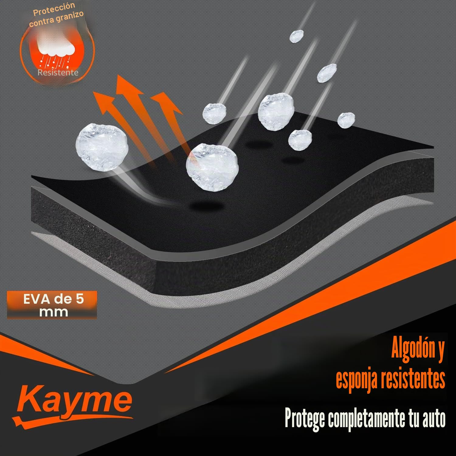 Funda Coche Antigranizo, Kayme Cubre Coches Exterior Impermeable Transpirable Antipolvo Anti-UV, Funda Repelente Cubierta para Coche con Tira Reflectante para Sedán (450 a 475 cm) 3L Negro