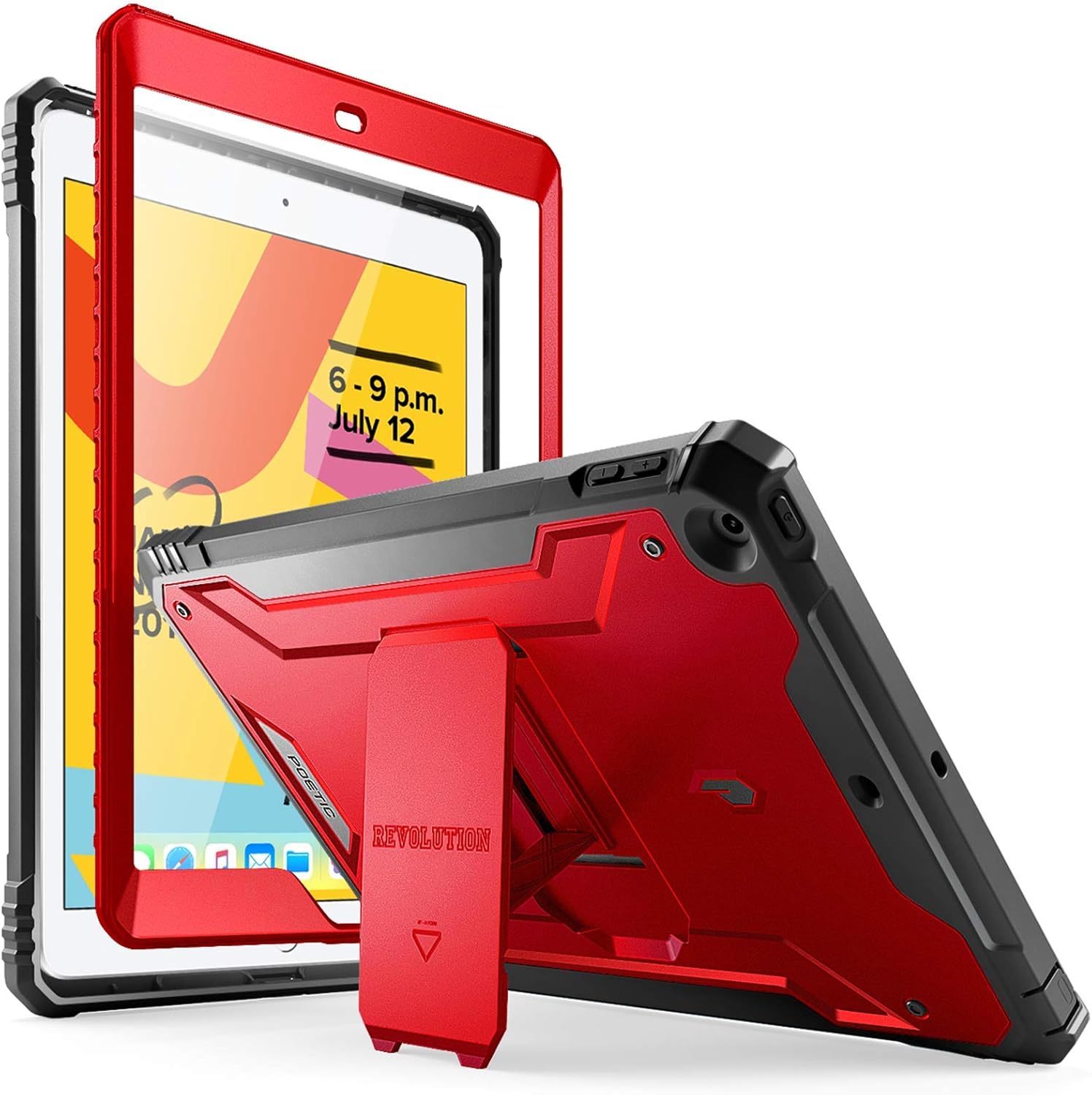 Poetic Revolution Case Designed for iPad 10.2 9th Gen 2021 / 8th Gen 2020 / 7th Gen 2019 Case, Full-Body Rugged Shockproof Protective Cover with Kickstand Built-in Screen Protector, Metallic Red