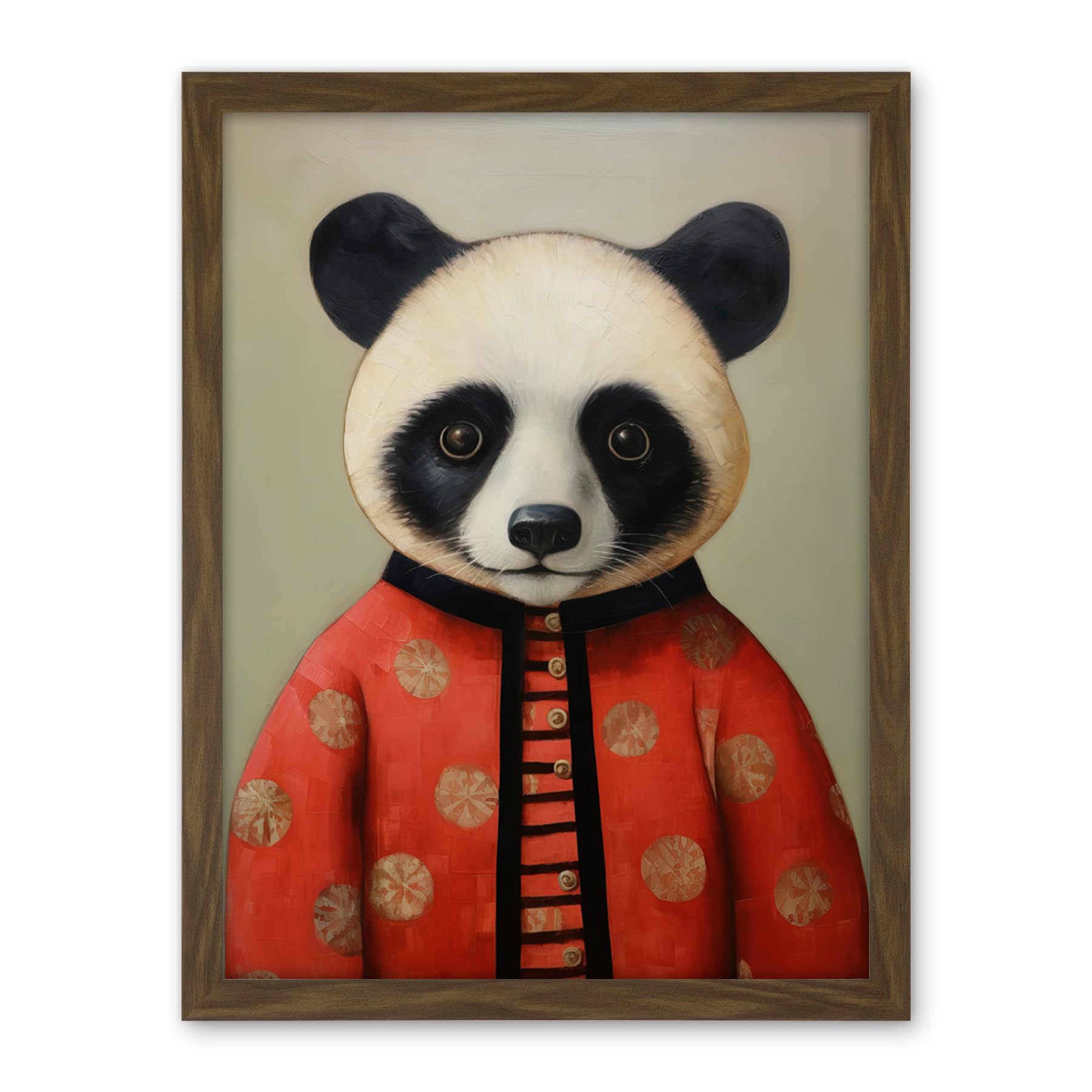Artery8 Panda Cub in Chinese Uniform Fun Kids Bedroom Artwork Framed Wall Art Print 18X24 Inch
