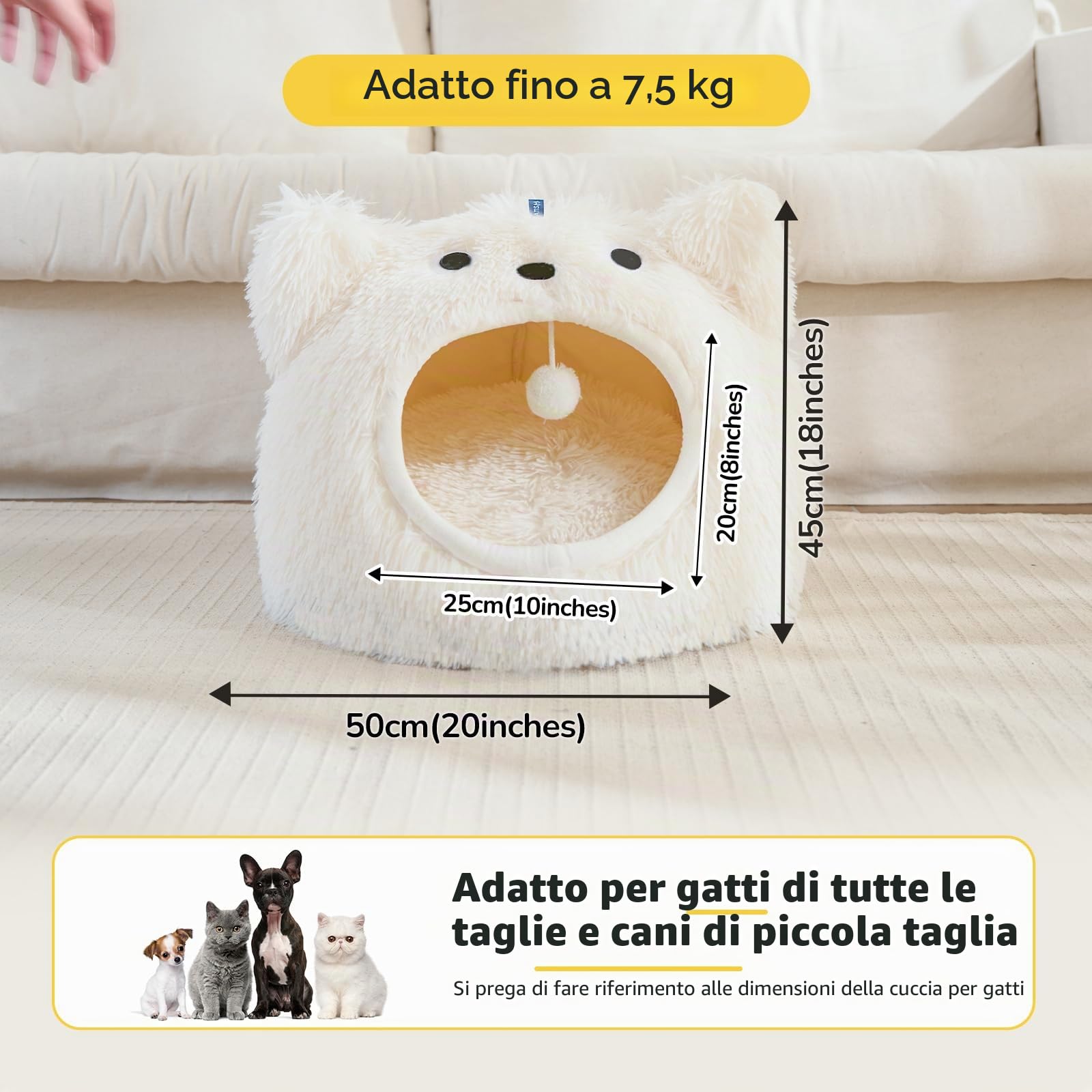 Catism - Lettino per Gatti con Igloo, Cuscino Lavabile per Gatti, Morbido Cuscino per Animali Domestici, Letto Morbido e Soffice per Gattini e Cuccioli