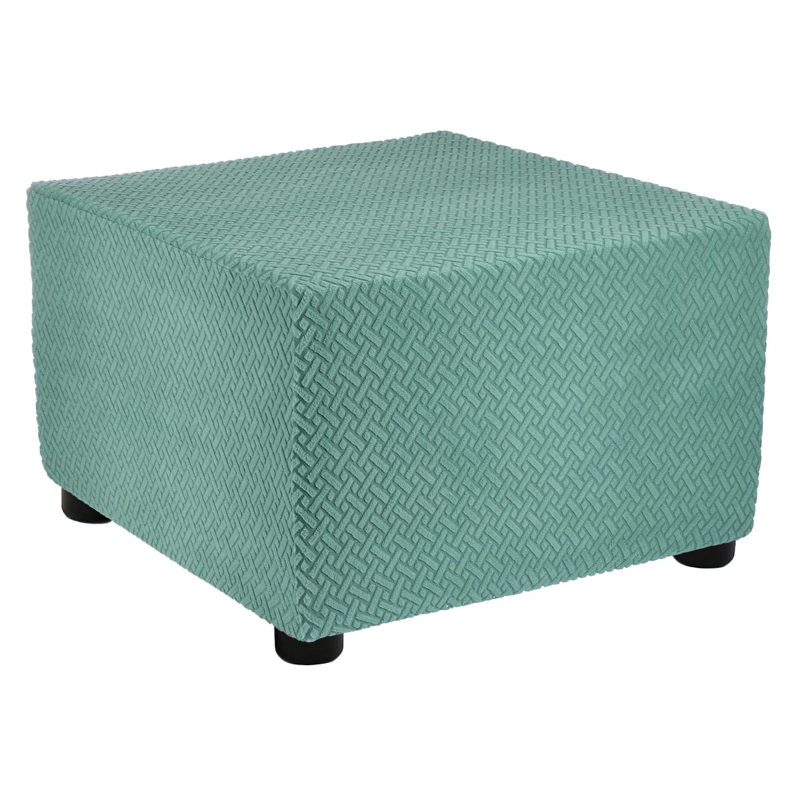 sourcing map Stretch Ottoman Cover Twill Square Ottoman Slipcover with Elastic for Foot Stool Living Room Bedroom Fit Length 57-70cm / 23"-27", Medium, Green — image 1