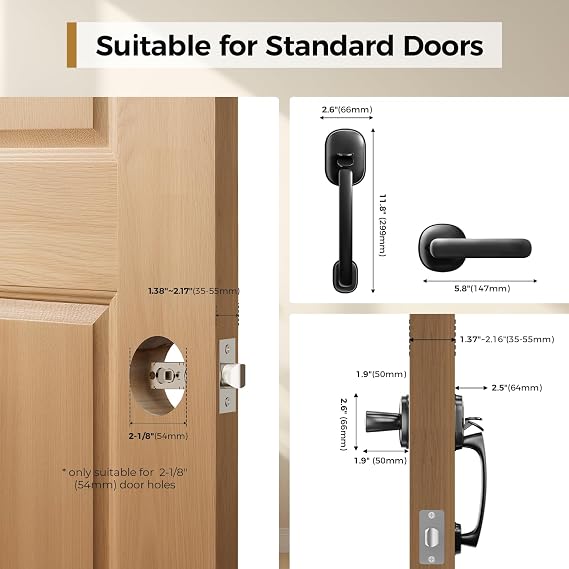 ARPHA Entry Door Handleset, Front Door Entry Handleset,Non Lock Door Knobs,Easy to Install,Matte Black,Lower Half Grip