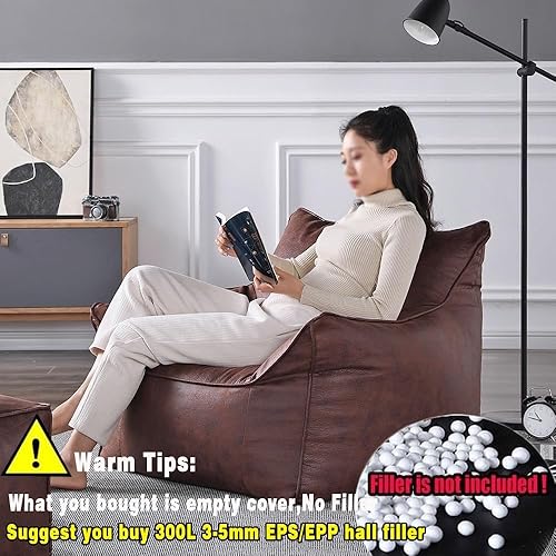 Miniatura 3 de Funda para puf (sin relleno), funda de lujo para sofá individual perezoso, de piel sintética, de gamuza sintética, puf para dormitorio, sala de