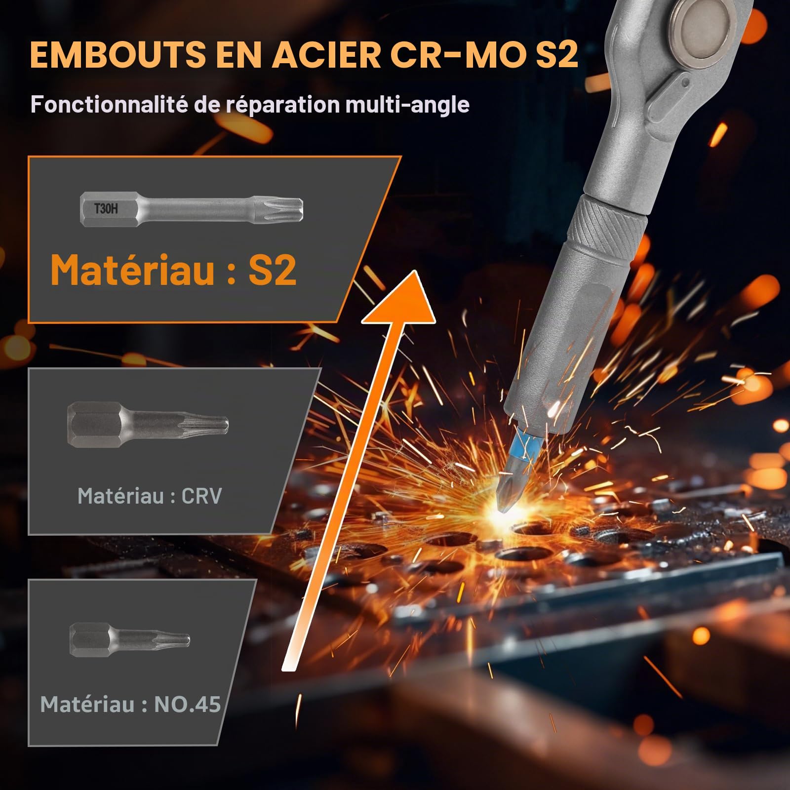 42 en 1 Ensemble de tournevis magnétique, jeu de tournevis cliquet avec 40 embouts, manche T à rotation réglable, kit d'outils pour meubles, vélo, ordinateur, électronique