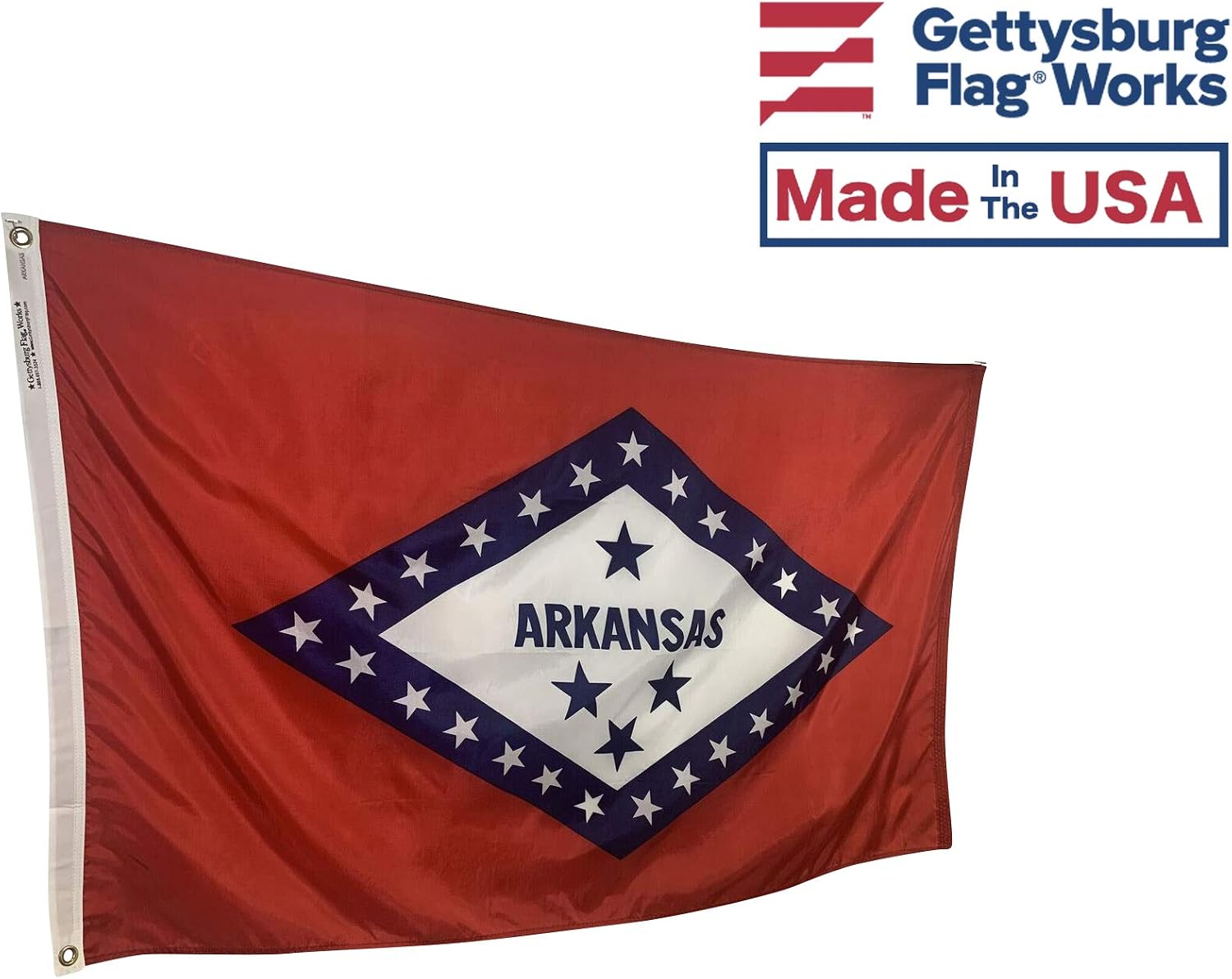 4x6' Arkansas State Flag - All Weather Nylon & Reinforced Fly End Stitching - Made in USA