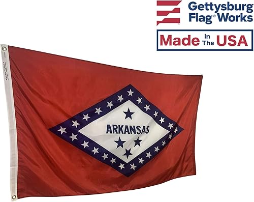Miniatura 2 de Bandera del estado de Arkansas de 3 x 5 pies, nailon para todo tipo de clima y costuras reforzadas en el extremo de la mosca, fabricada en Estados