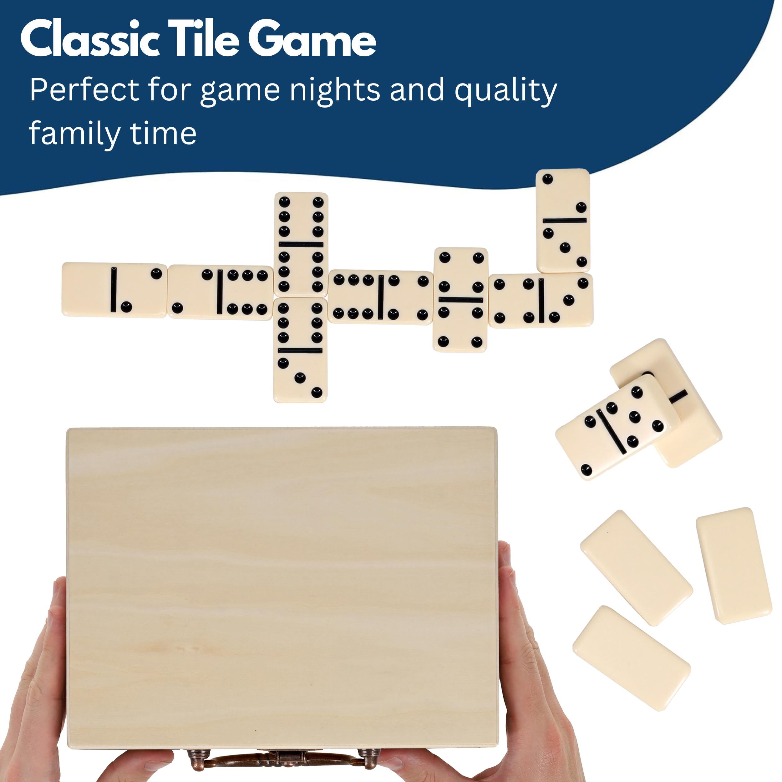 WE Games Lot de 6 dominos en bois naturel pour adultes, couleur ivoire, jeux de société classiques, jeux de carrelage