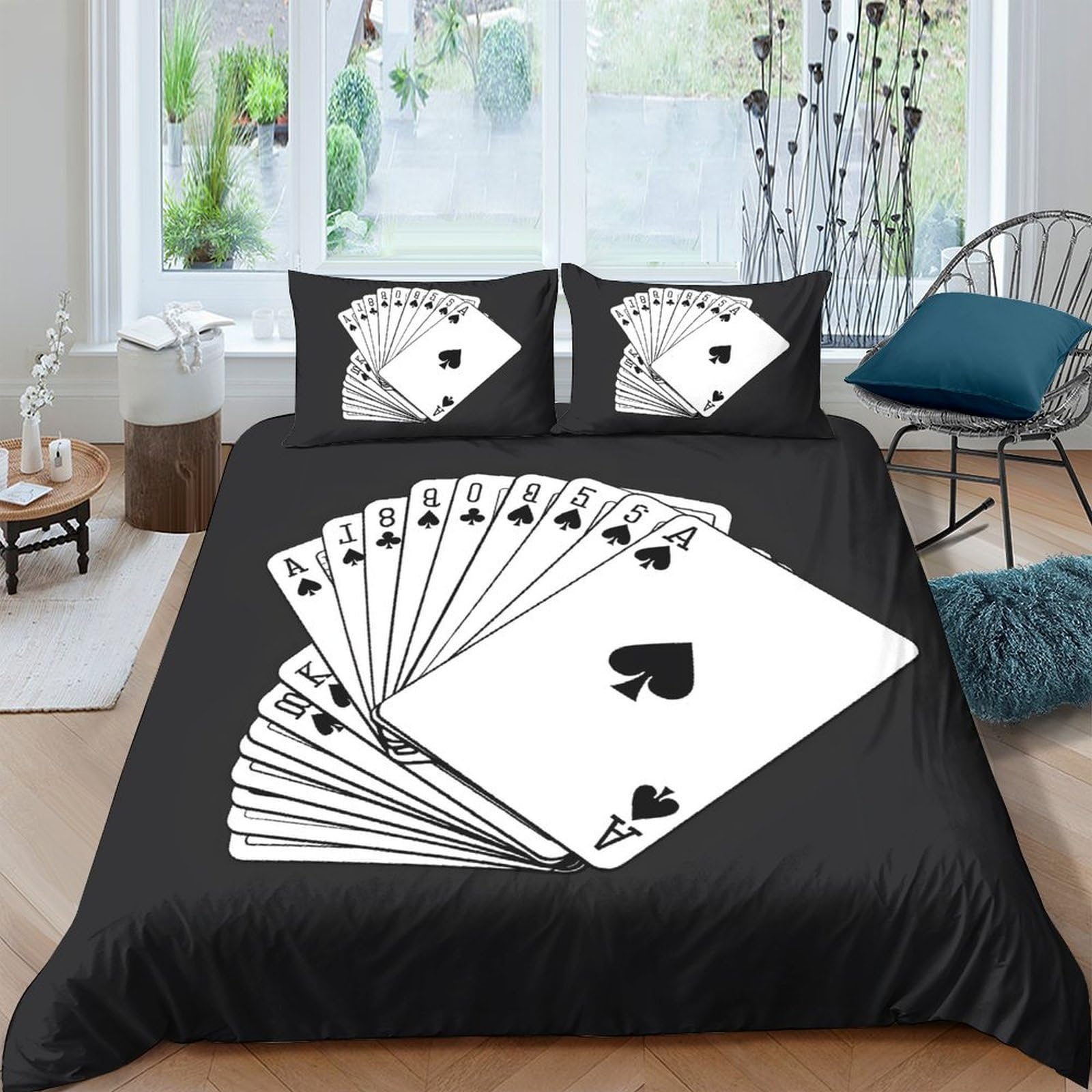 Ctjqhvkz Style-6 3D Printed Playing Cards Fitted Sheet Microfiber Black Poker Bed Sheet For Bedroom Dorm Mattress Protection Decor Single（135X200cm）