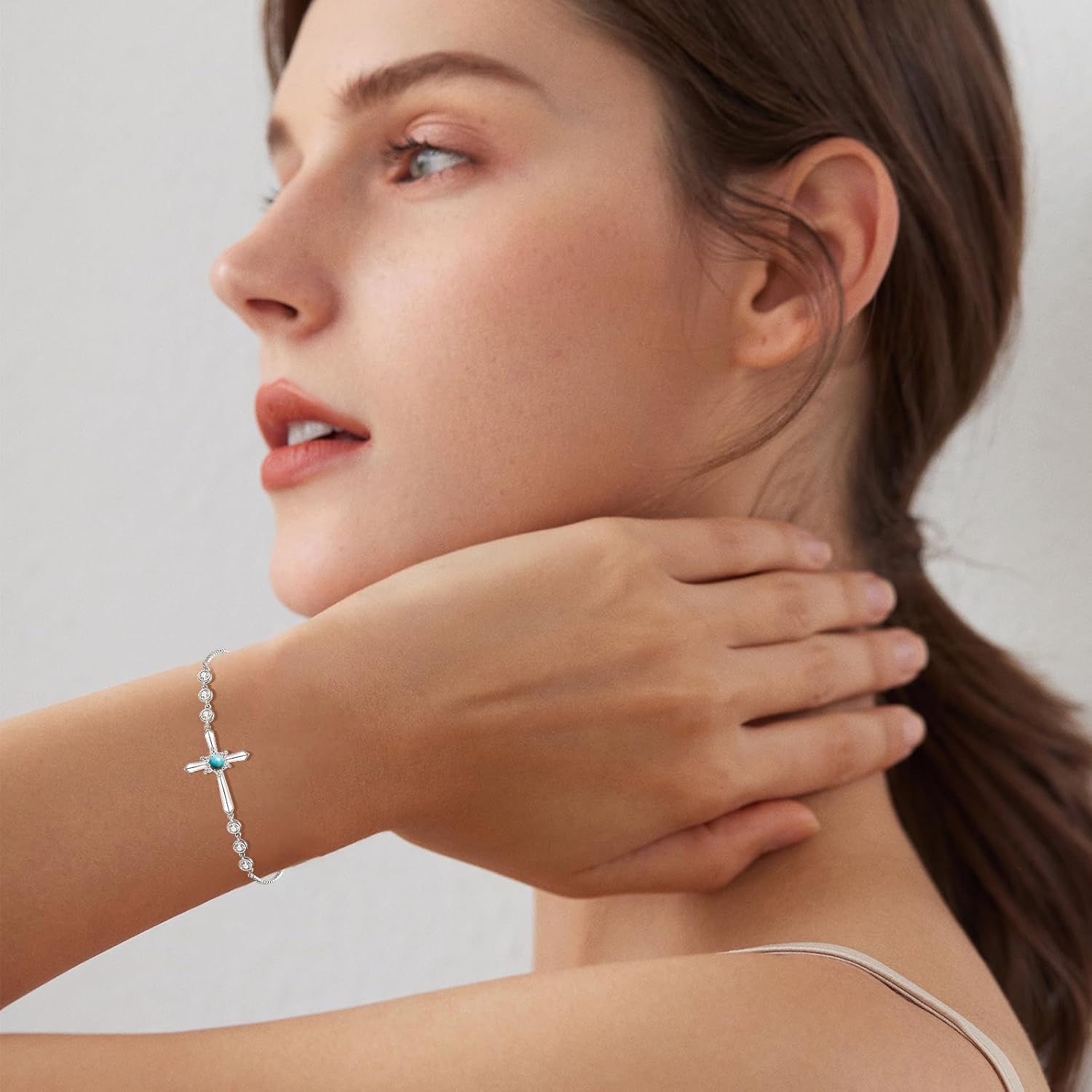 FANCIME Cross Bracelet 925 Sterling Silver Halo Birthstone Bracelet Fine Jewelry Birthday Gifts for Her Women - Image 4