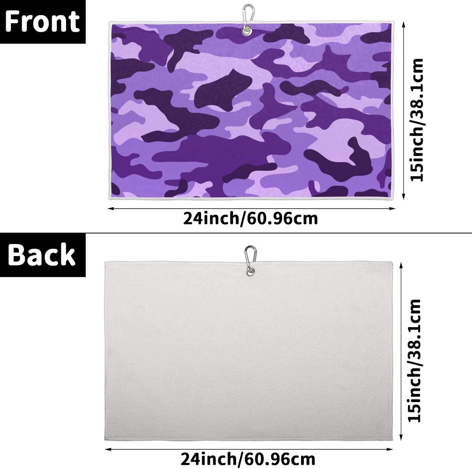 Purple Camouflage Golf Towel for Golf Bags with Clip 15 x 24 in Sports Towel Absorbent Quick Drying Microfiber Golf Towels for Men Women image 3