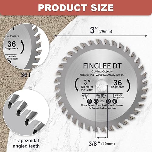 Miniatura 3 de FINGLEE DT Hoja de sierra de madera TCT Hoja de corte circular para carpintería ((3PCS 3inch (36T))