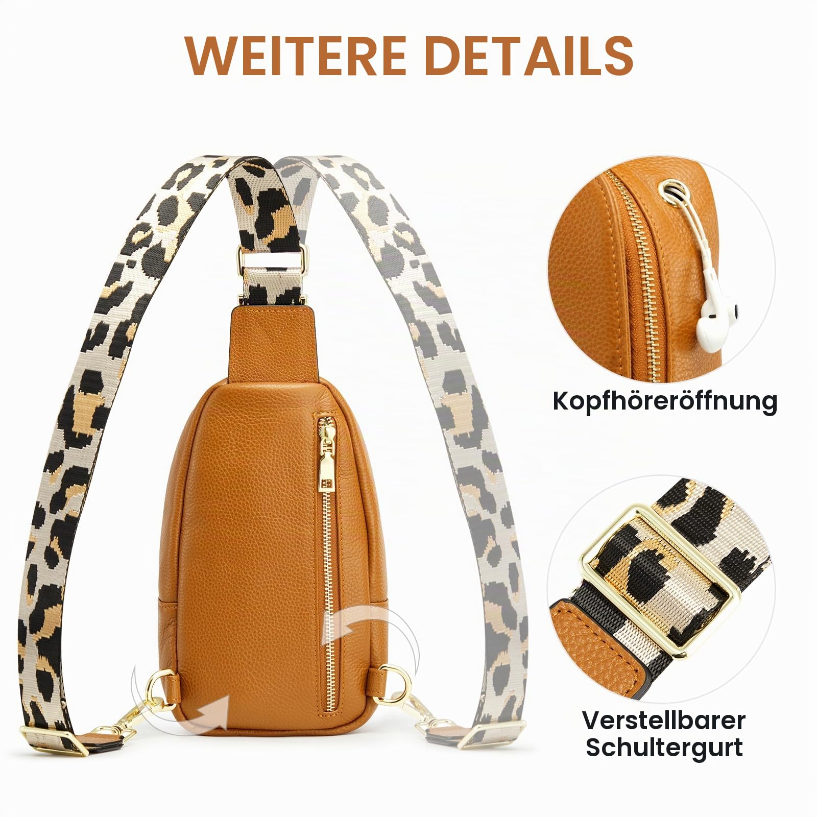 Kattee Damen Brust-Umhängetasche Echtes Leder Sling-Rucksack Kleine Umhängetasche mit RFID-Blockierungsfunktion für Outdoor-Reisen Radfahren Wandern Einkaufen Unisex