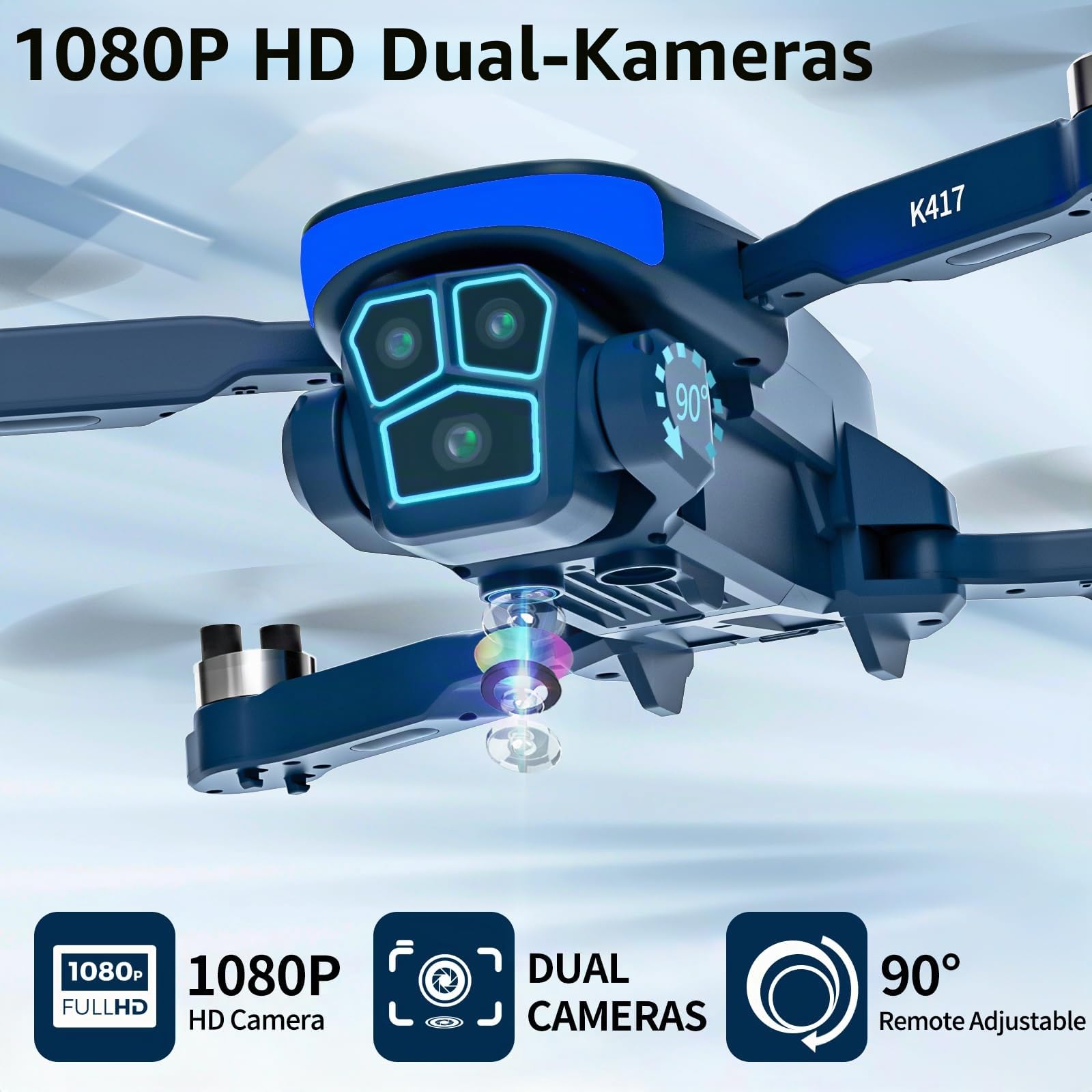 Drohne mit LED Blau Lampe, Bürstenloser Motor Drohnes mit HD 1080P Kamera Drohne für Anfänger,Mini RC Quadrocopter mit FPV 5GHZ WiFi Übertragung, 3D Flip,Höhenhaltung,Modulare Batterie
