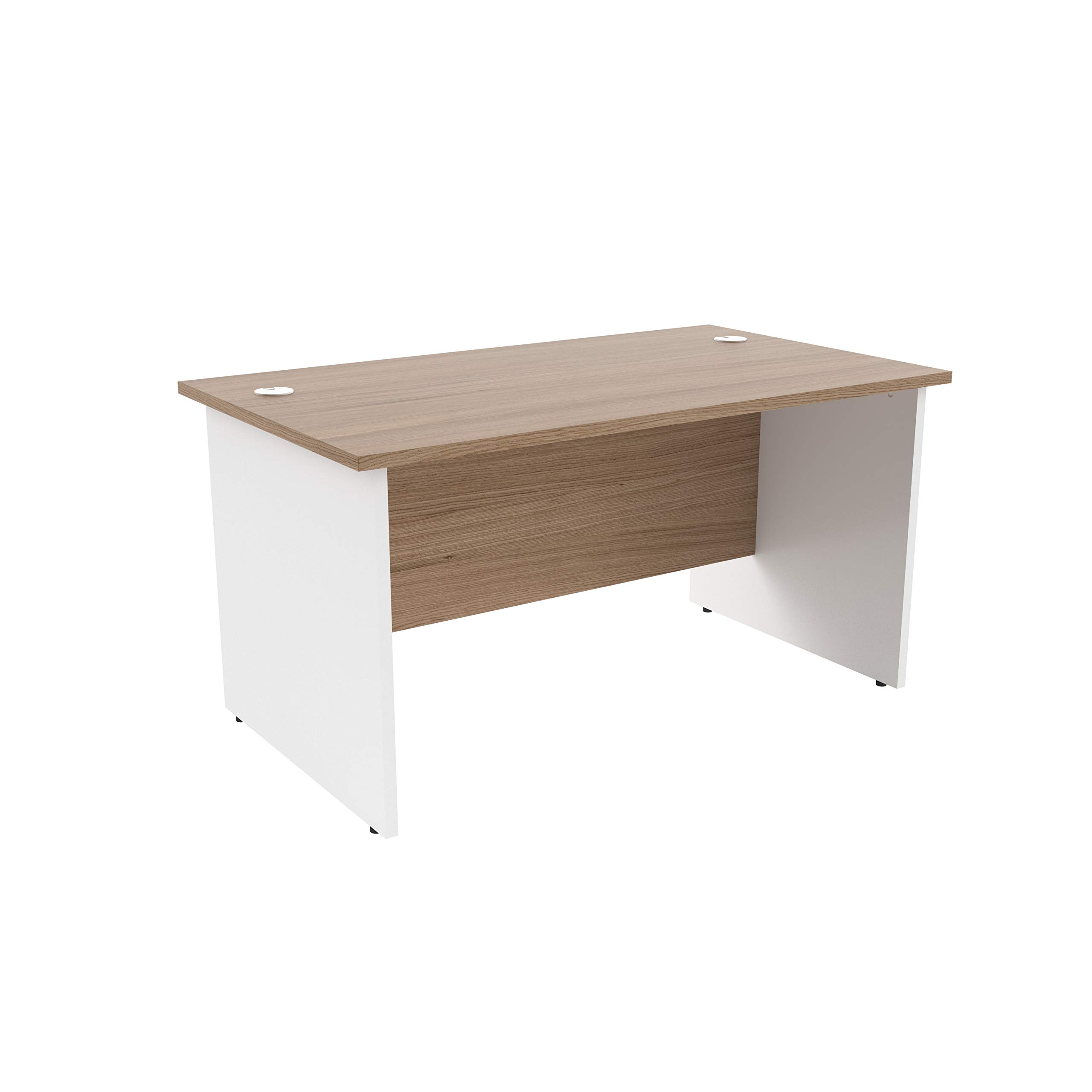 Office Hippo Heavy Duty Rectangular Office Desk, Home, Table, Integrated Cable Ports, 5 Yr Wty, MFC, White Legs, Grey Oak Top, 160cm x 80cm