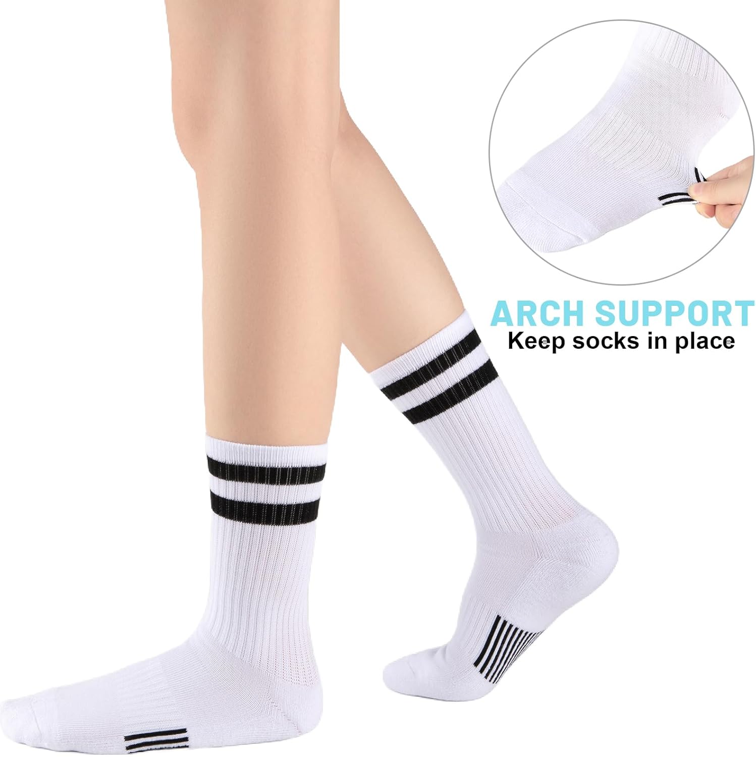 Womens Crew Socks Athletic Running Casual Cushioned Striped Calf Sock for Women 5 Pairs - Image 6