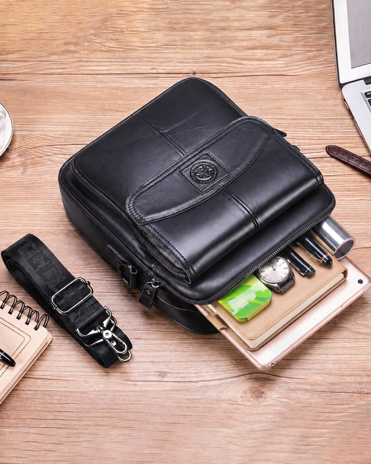 Men's Leather Crossbody Bag, Large Capacity Shoulder Bag