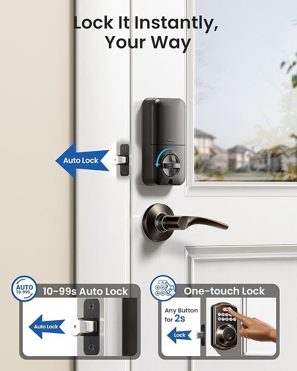 Veise Keyless Entry Door Lock with 2 Lever Handles - Electronic Keypad Deadbolt, Easy Installation Digital Smart Front Door Lock Set, Oil Rubbed Bronze by Veise - Image 5