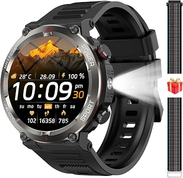 Smart Watch for Men,Fitness Tracker/100-Day Battery/Flashlight/Compass/IP68